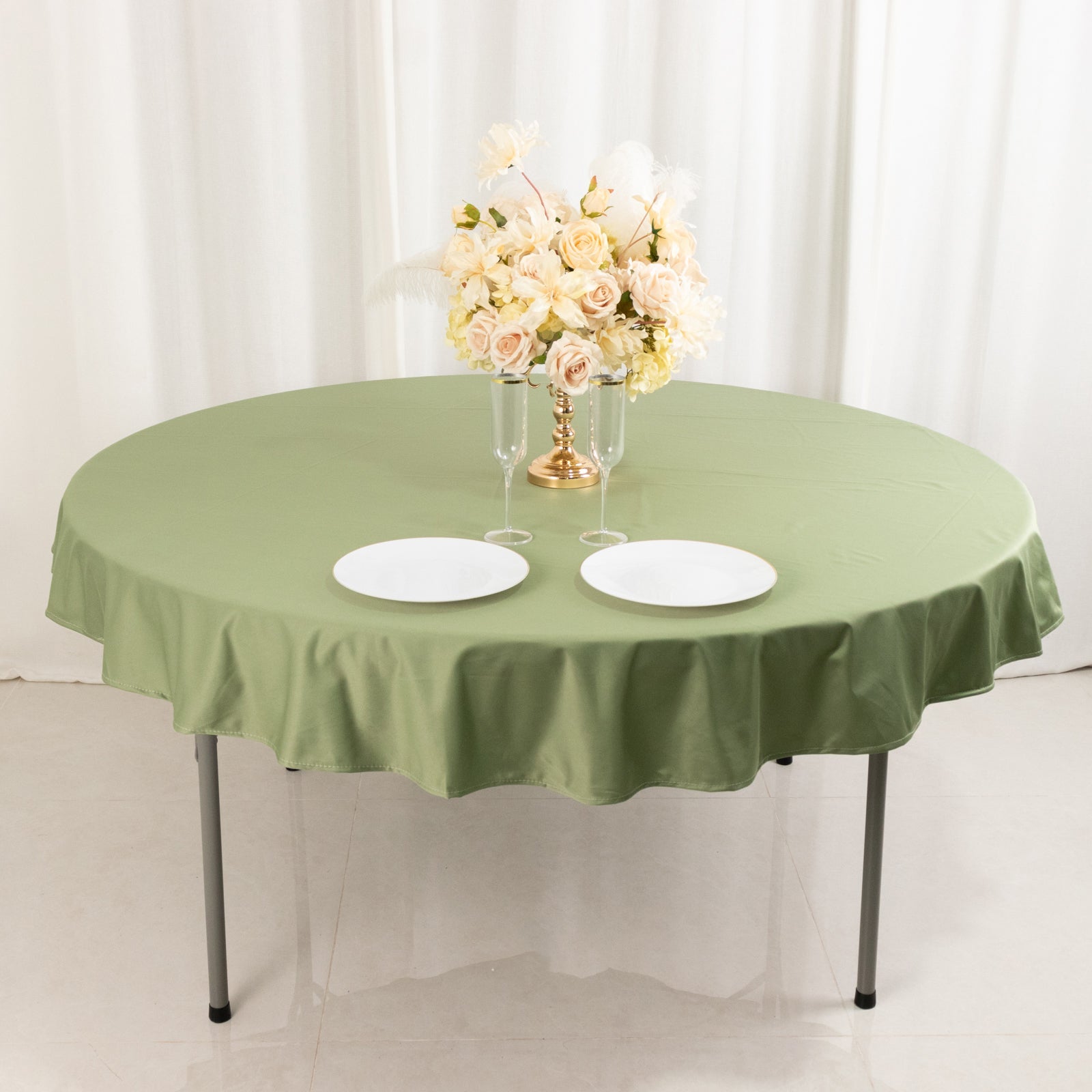 Premium 70' Round Scuba Tablecloth in Dusty Sage Green - Stain & Wrinkle Free