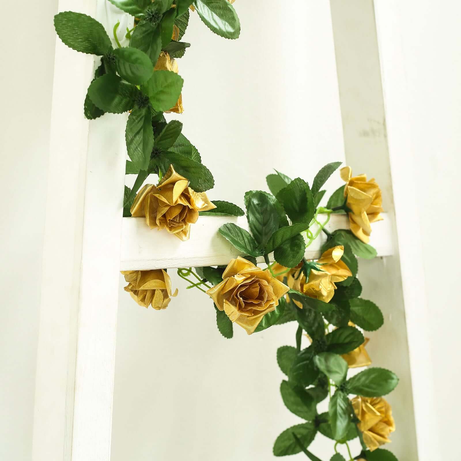 6ft UV Protected Gold Artificial Silk Rose Garland - Perfect for Decorations!
