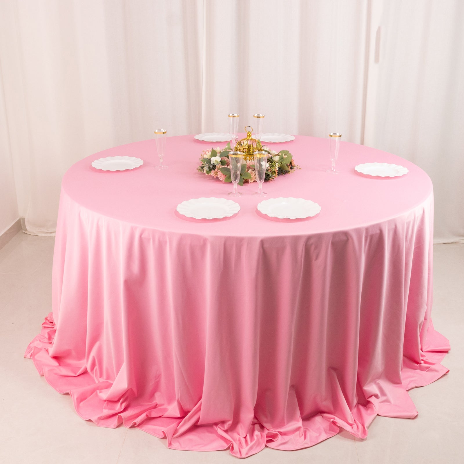 Pink 132' Round Premium Scuba Tablecloth - Wrinkle & Stain Free Seamless Cover
