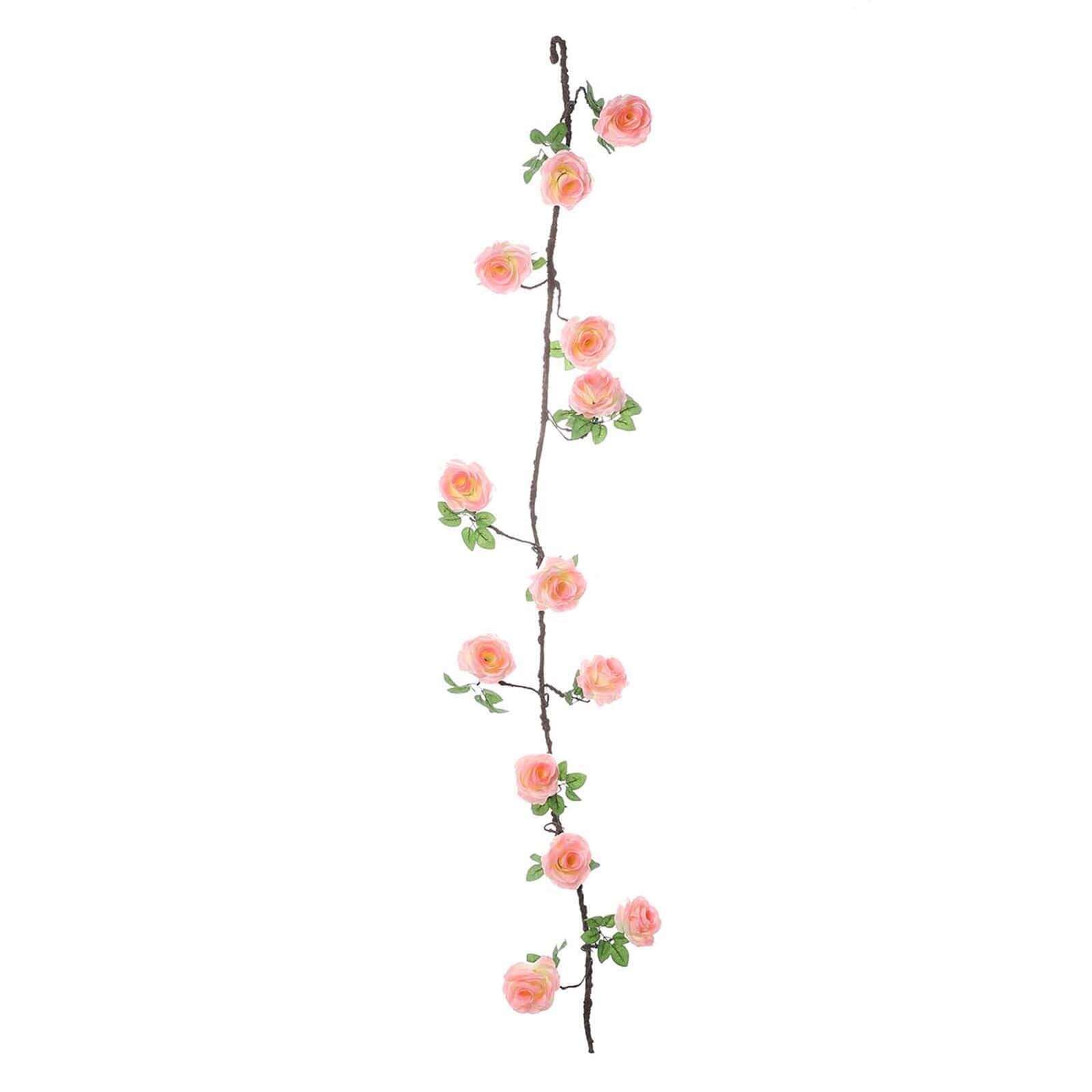 6ft Long Pink Artificial Silk Rose Garland with 14 Lifelike Flowers