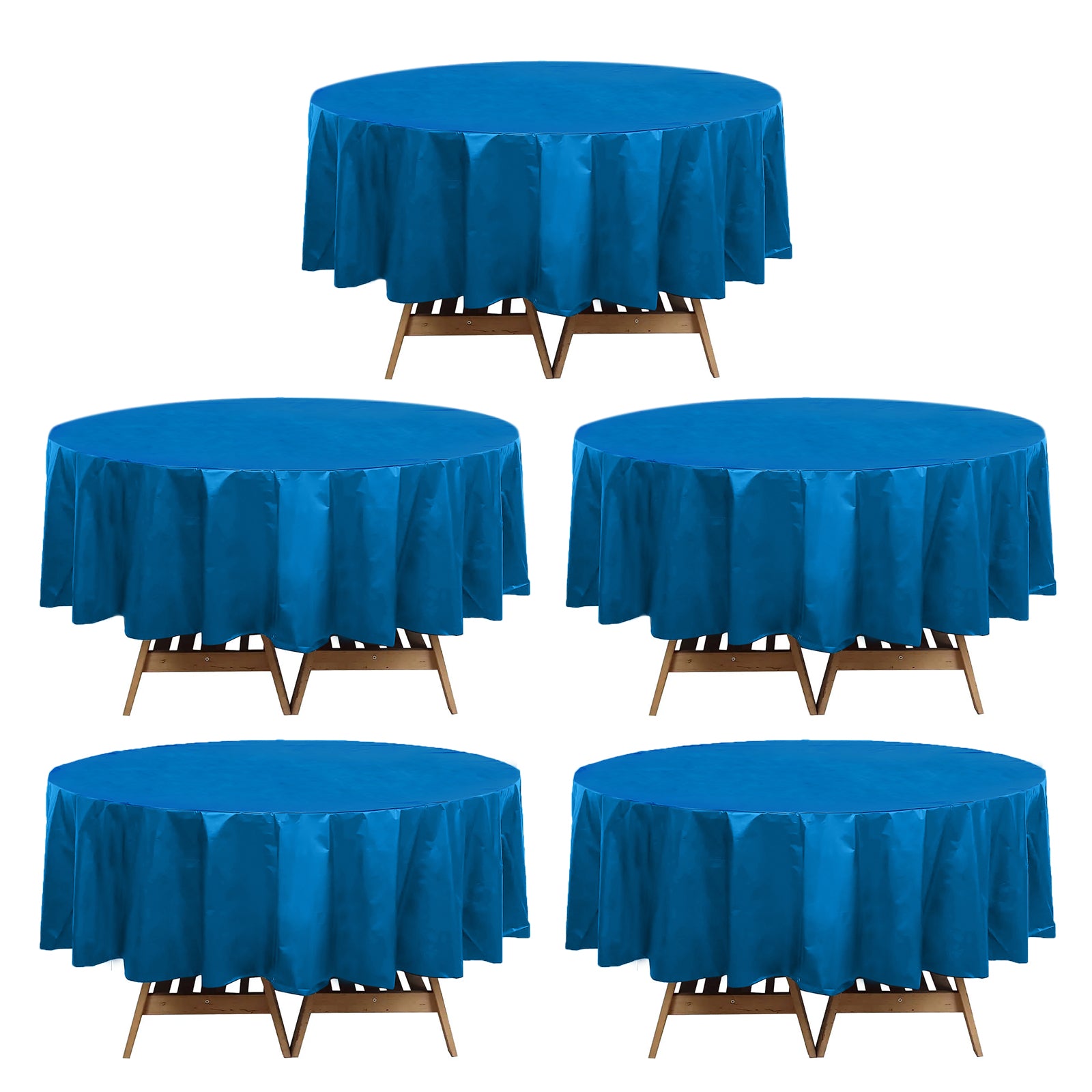 Special Offer! 5-Pack Durable Navy Blue Plastic Round Table Covers, 84