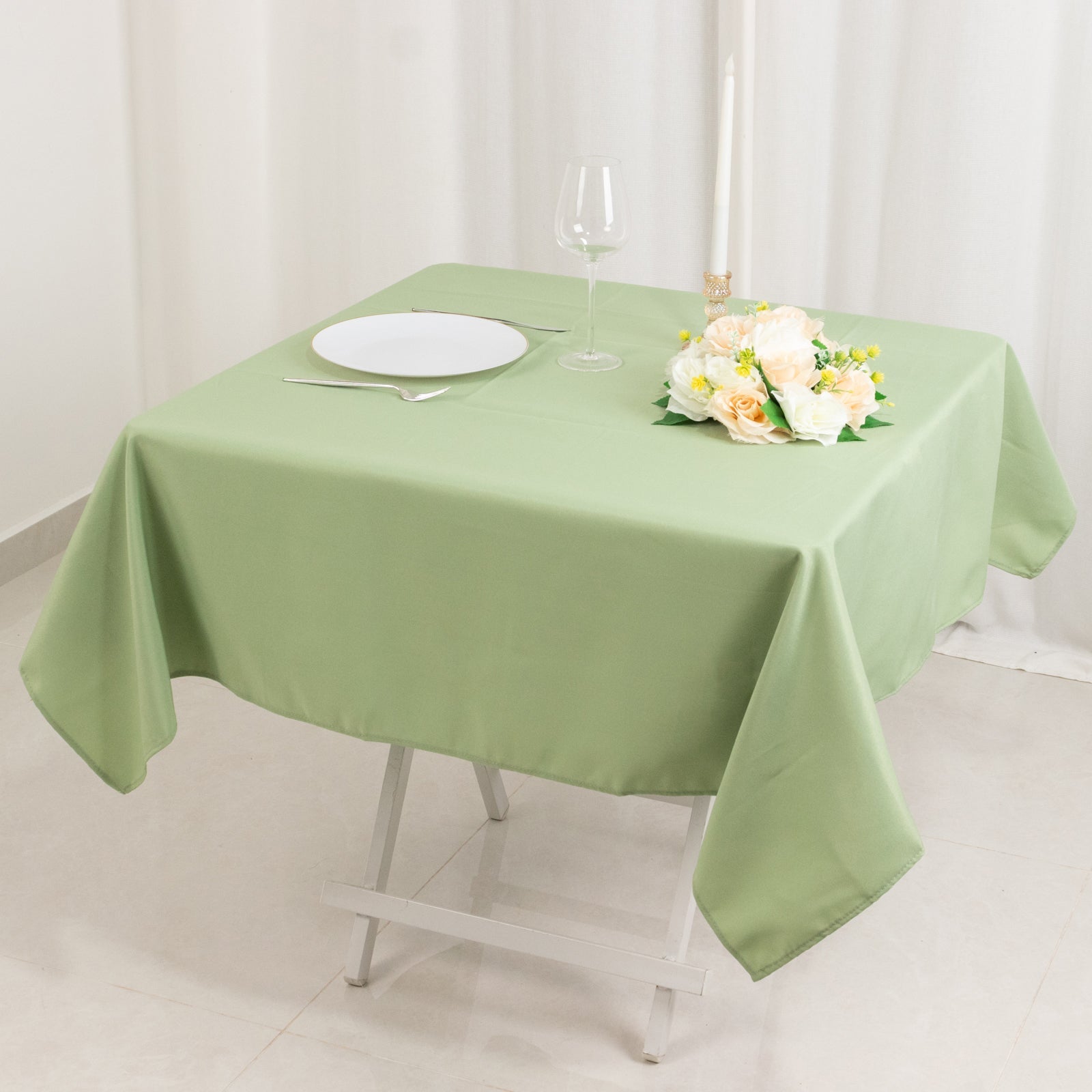 Hot Deal! 54x54 Sage Green Premium Polyester Square Tablecloth - Stain & Wrinkle Resistant 220GSM