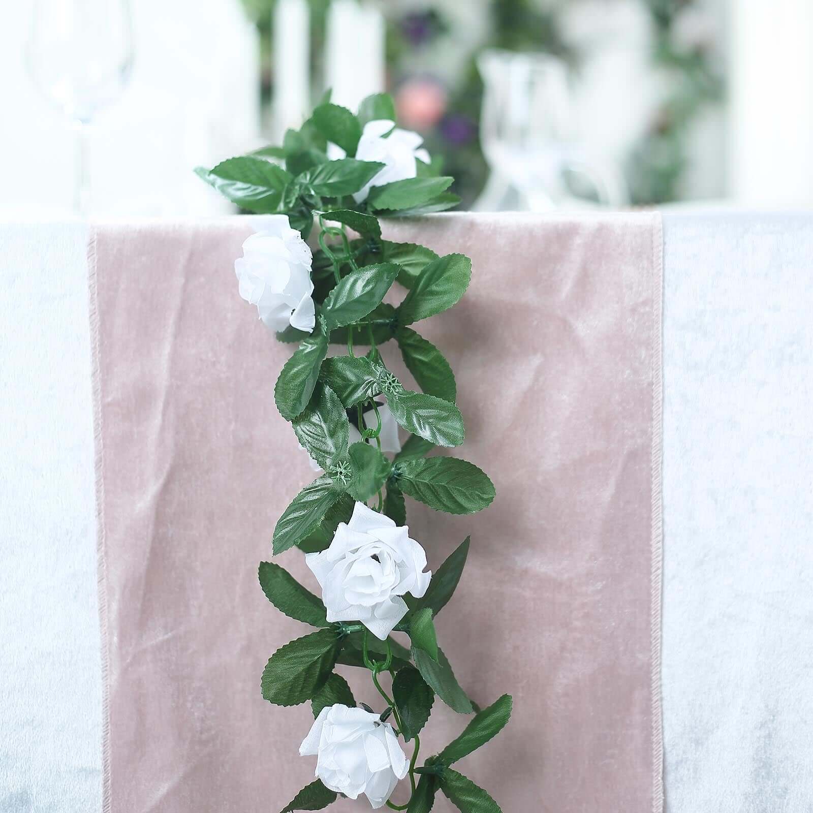 Hot Deal! 6ft UV-Protected White Artificial Silk Rose Garland for Decor