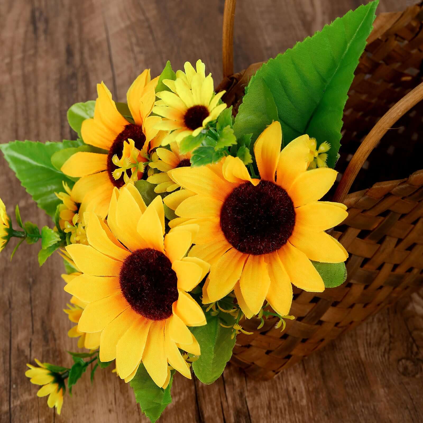 2 Bouquets of 13 Yellow Silk Artificial Sunflower Flower Bushes for Decor