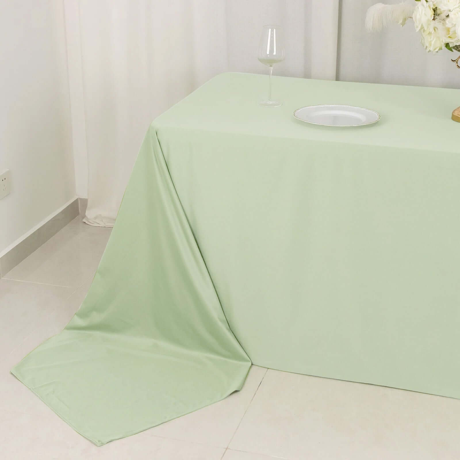 Sage Green Wrinkle-Free & Stain-Resistant Seamless Scuba Polyester 90x156 Tablecloth