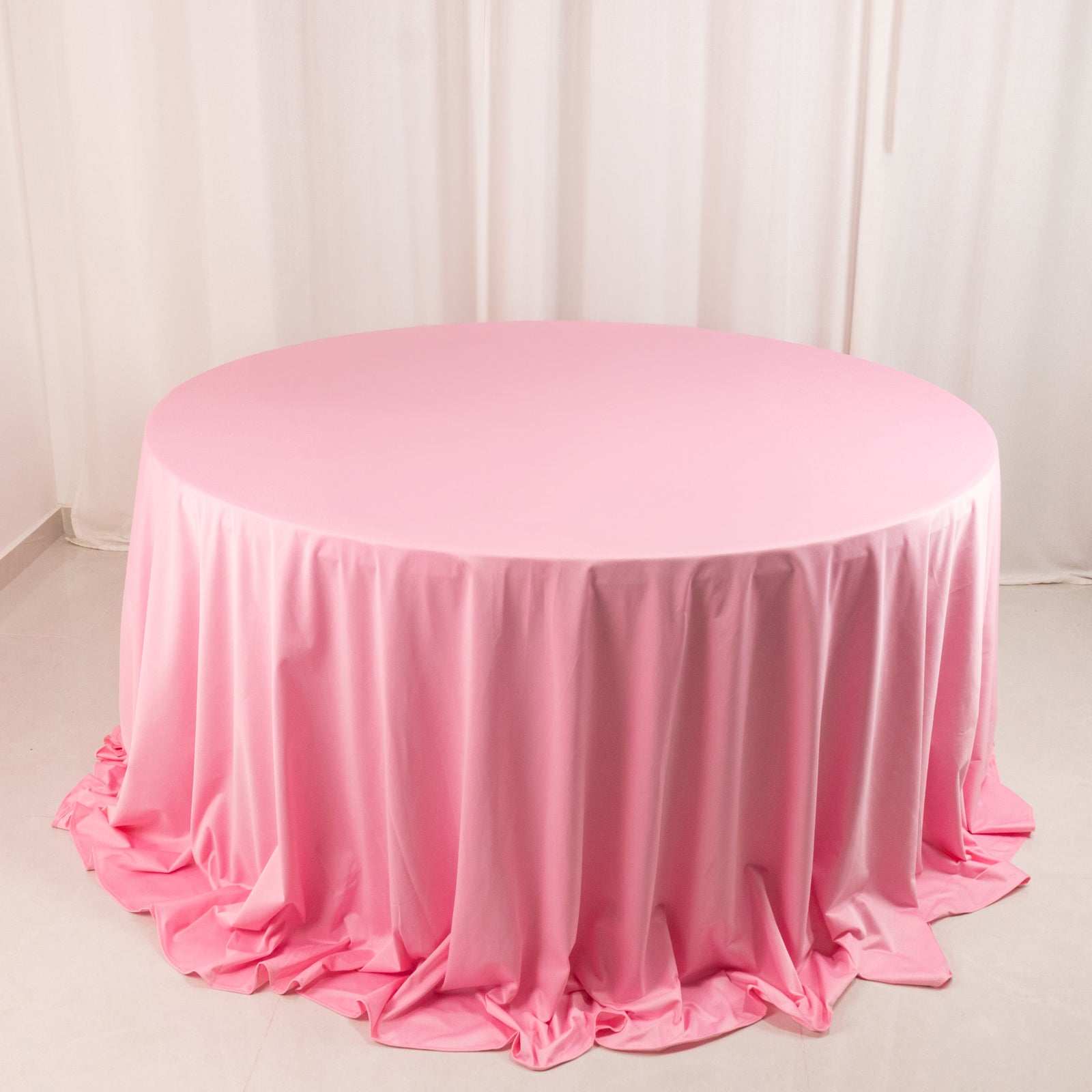 Pink 132' Round Premium Scuba Tablecloth - Wrinkle & Stain Free Seamless Cover
