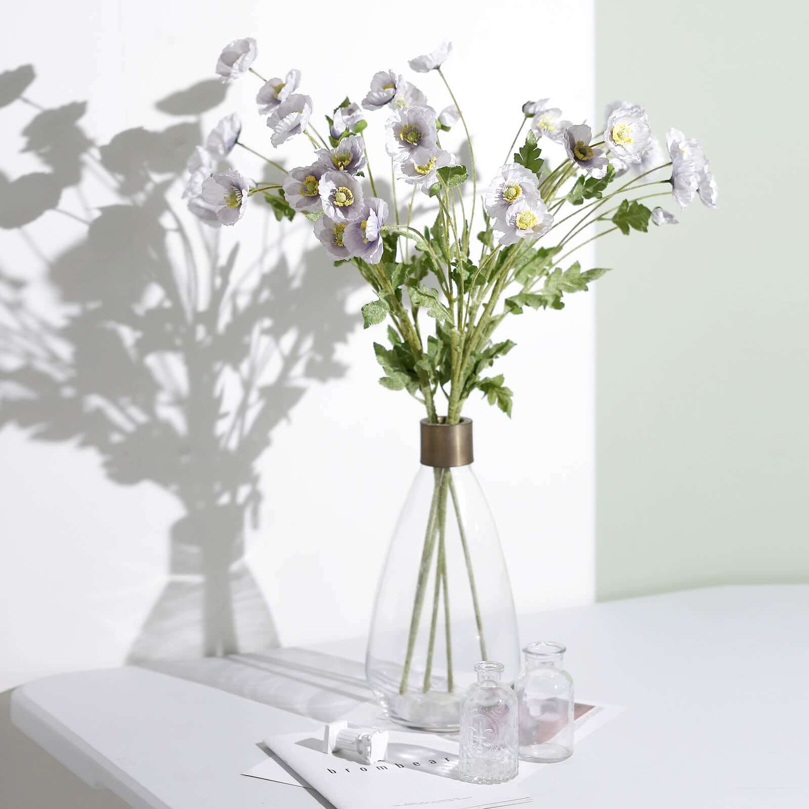 Get 2 Stems of Stunning Lavender Lilac Artificial Poppy Silk Flowers for Centerpiece Decor