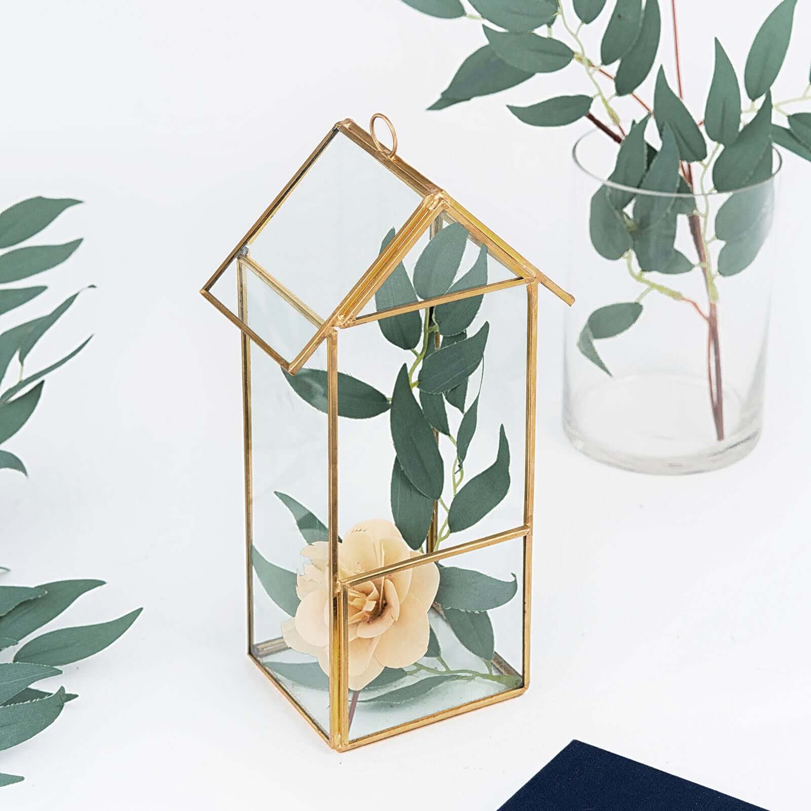 Versatile Gold Metal Frame Glass Hanging Terrarium for Air Plants and Displays