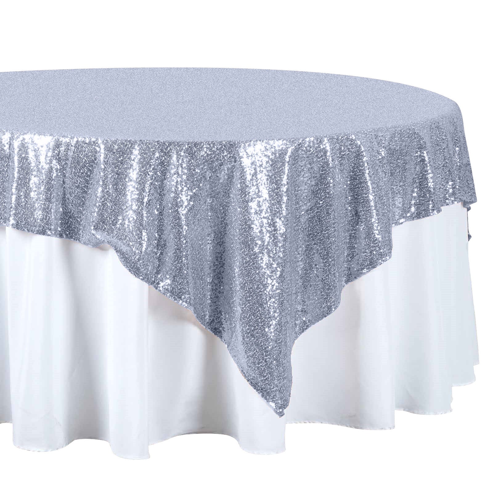 Sparkly Dusty Blue Sequin Square Table Overlay 72x72 - Ideal for Events