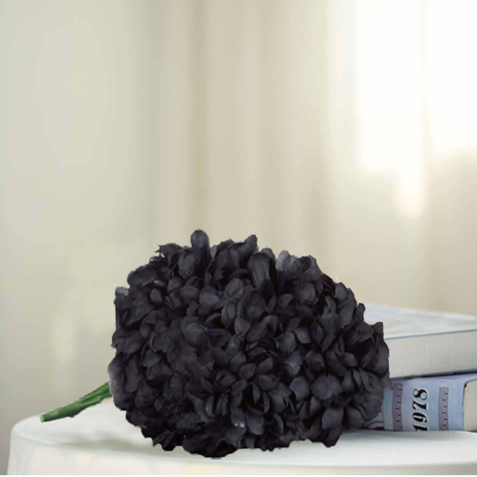 4 Bushes of Black High - Quality Artificial Silk Chrysanthemum with 56 Faux Flowers