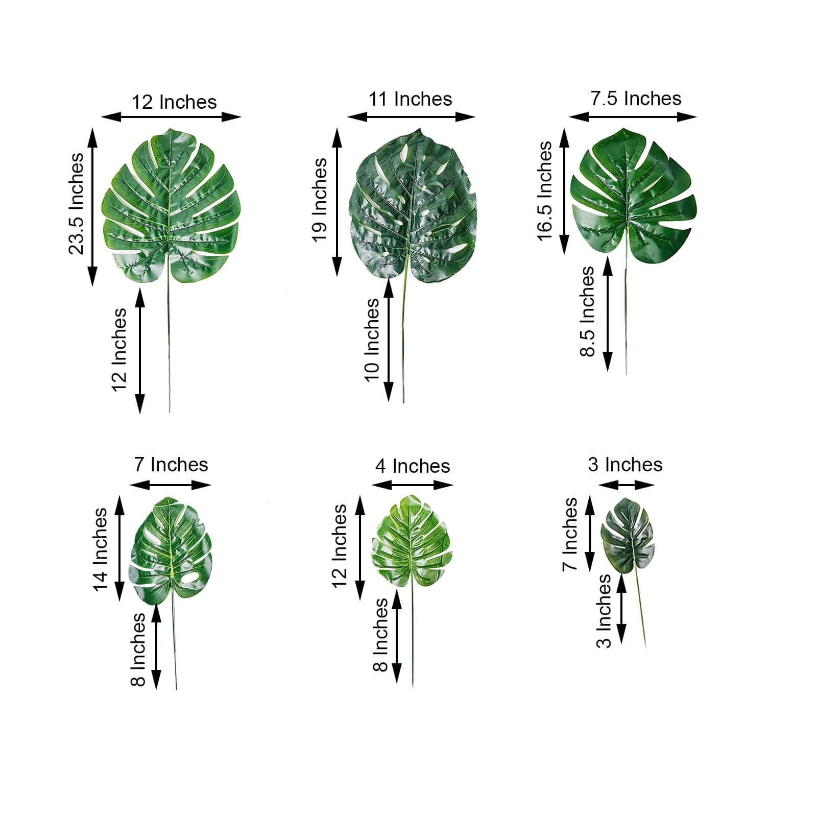 6-Piece Assorted Green High-Quality Silk Artificial Monstera Leaf Stems