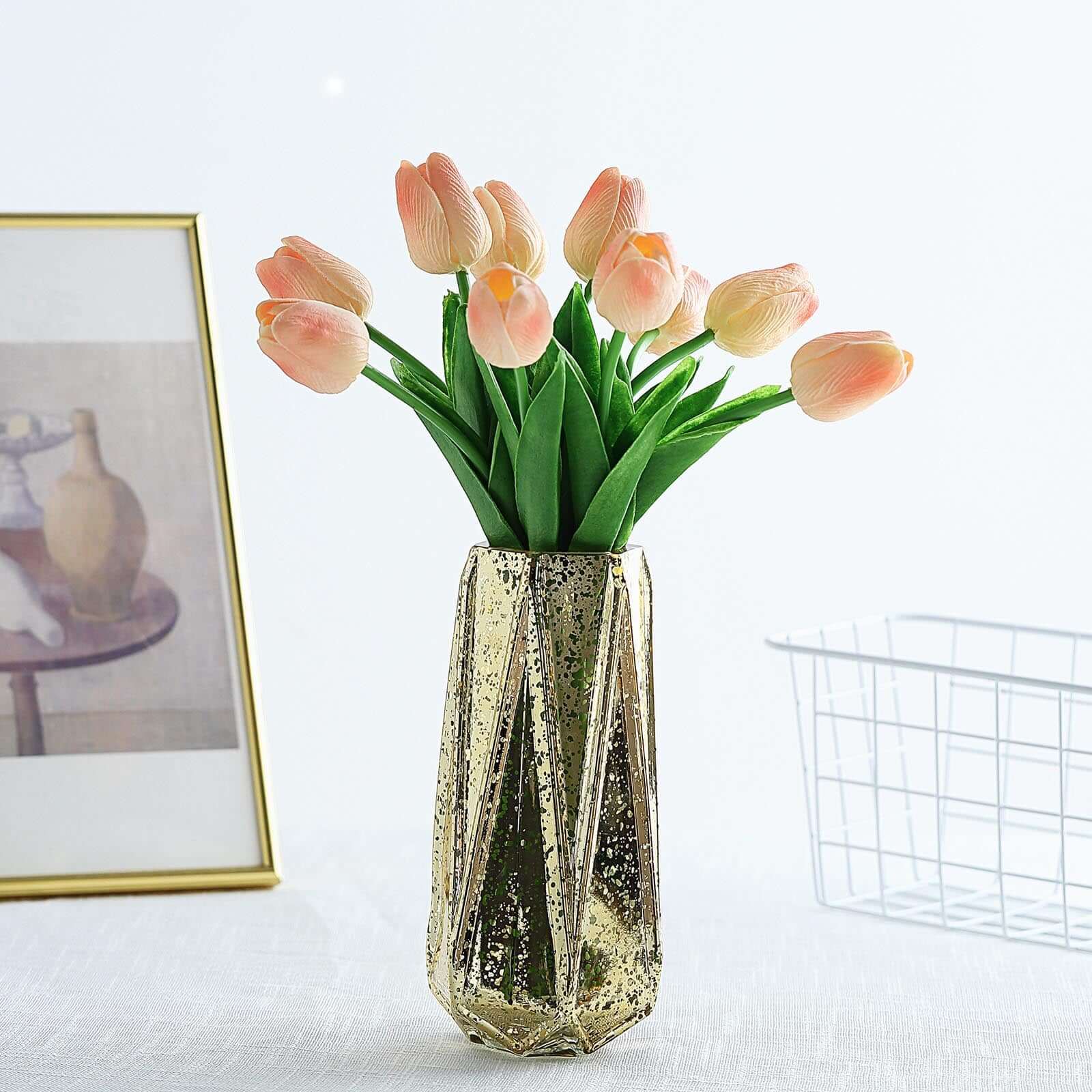 13-Inch Peach Real Touch Artificial Foam Tulip Flower Bouquets - 10 Stems for Various Decorations