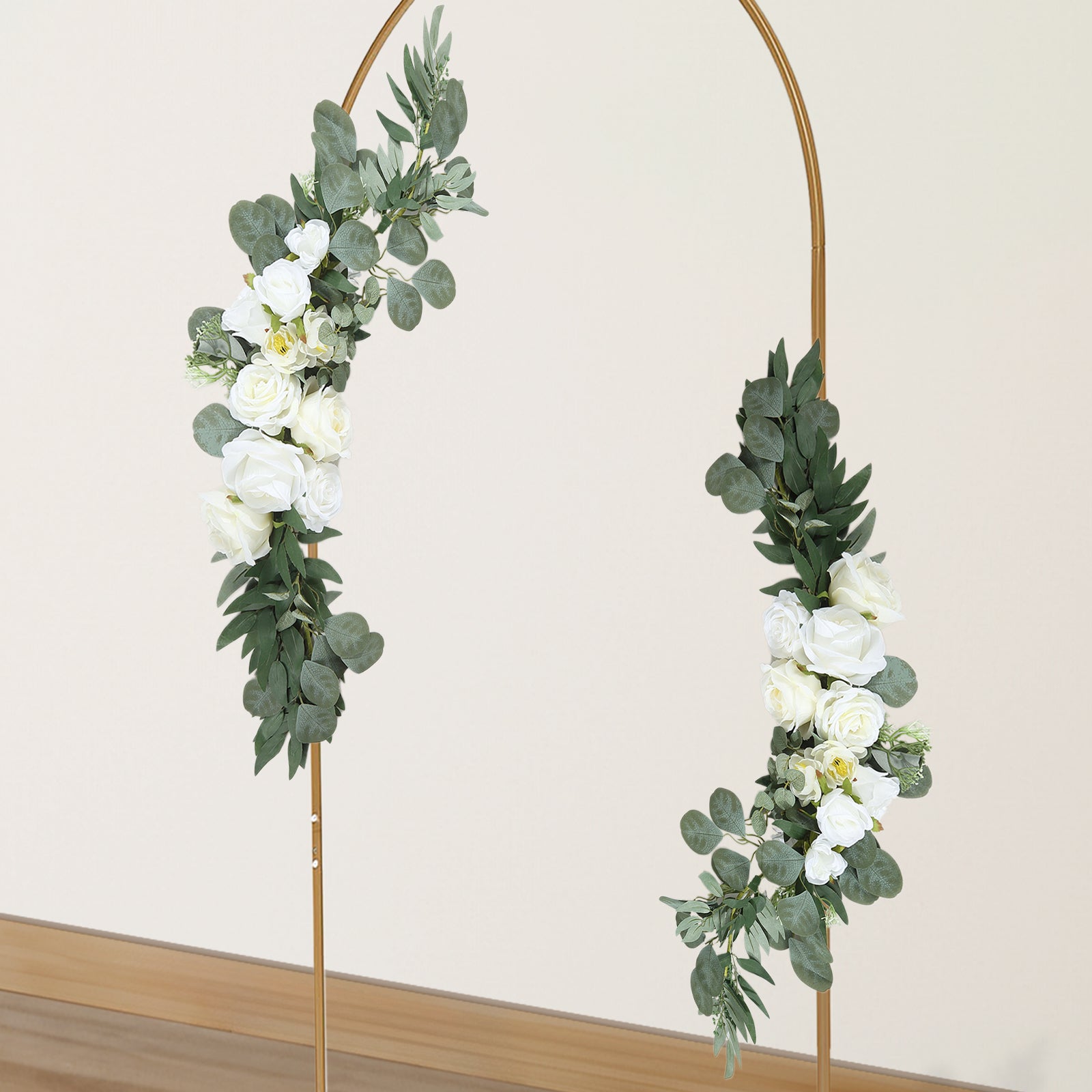 Special Offer: Set of 2 Artificial White Silk Rose and Eucalyptus Leaf Floral Swags for Party Decor