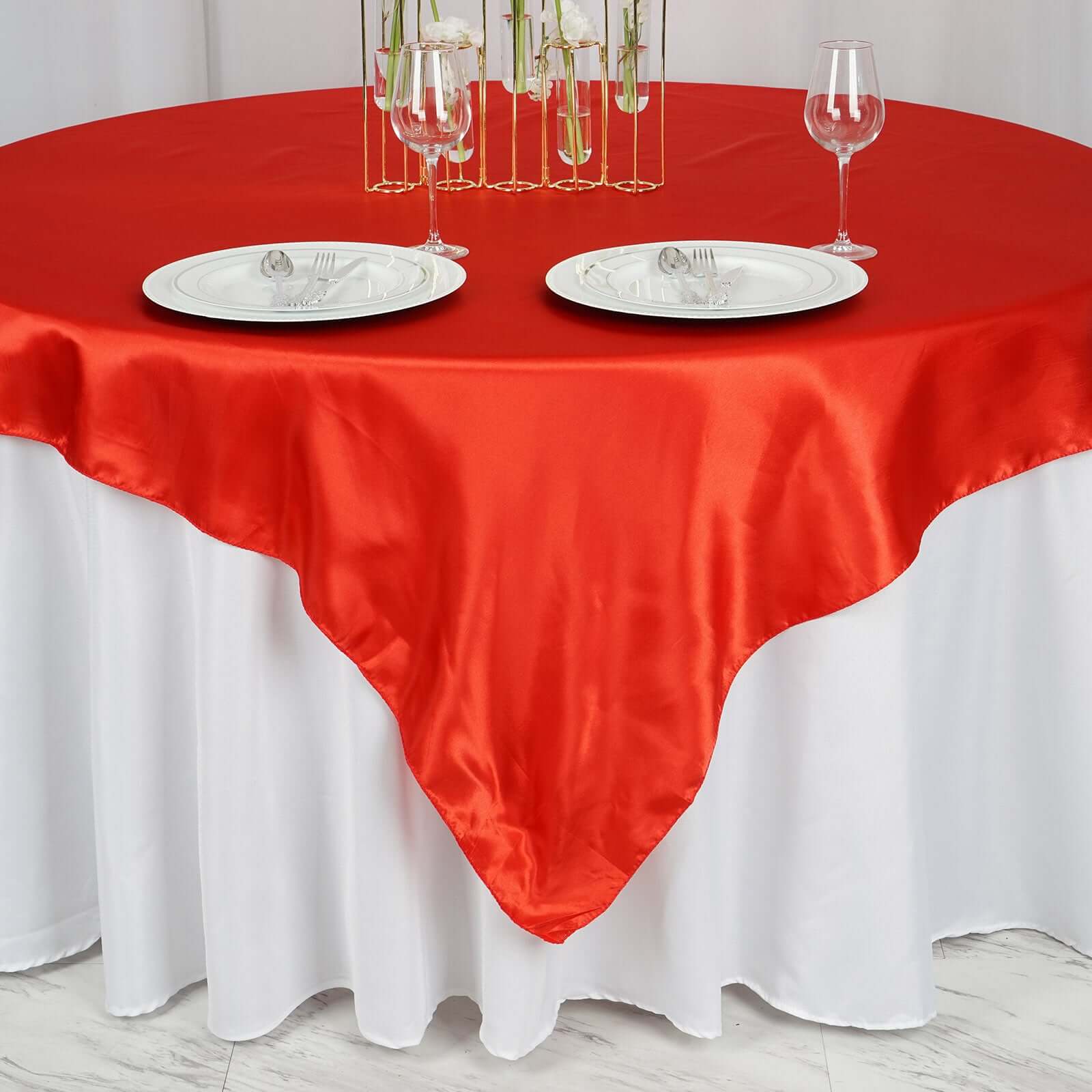 Red Satin 72x72 Square Table Overlay with Smooth Finish