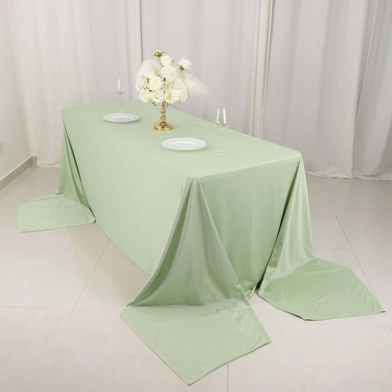 Sage Green Wrinkle-Free & Stain-Resistant Seamless Scuba Polyester 90x156 Tablecloth