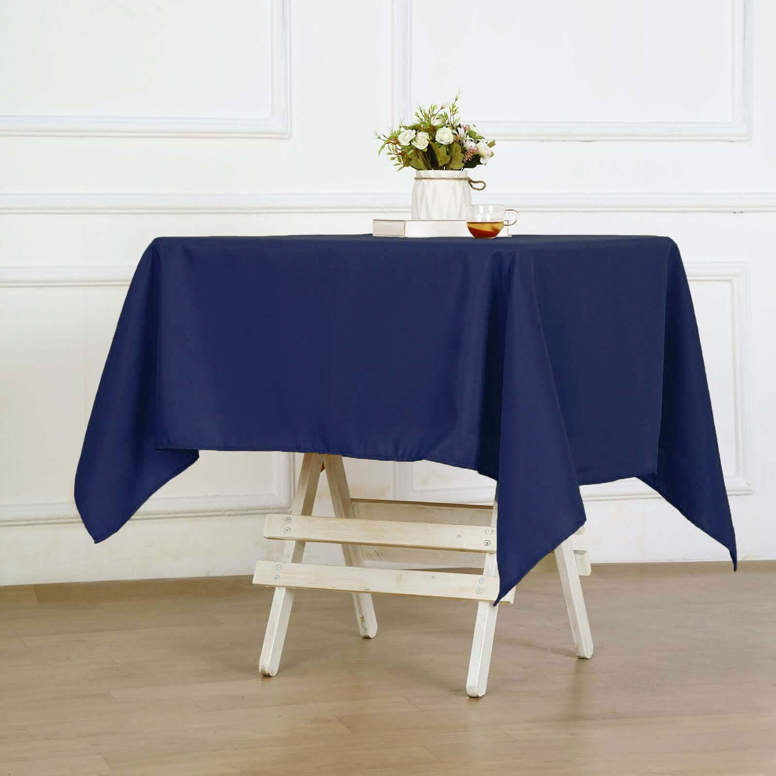 Durable Wrinkle-Resistant Navy Blue 54x54 Polyester Square Tablecloth