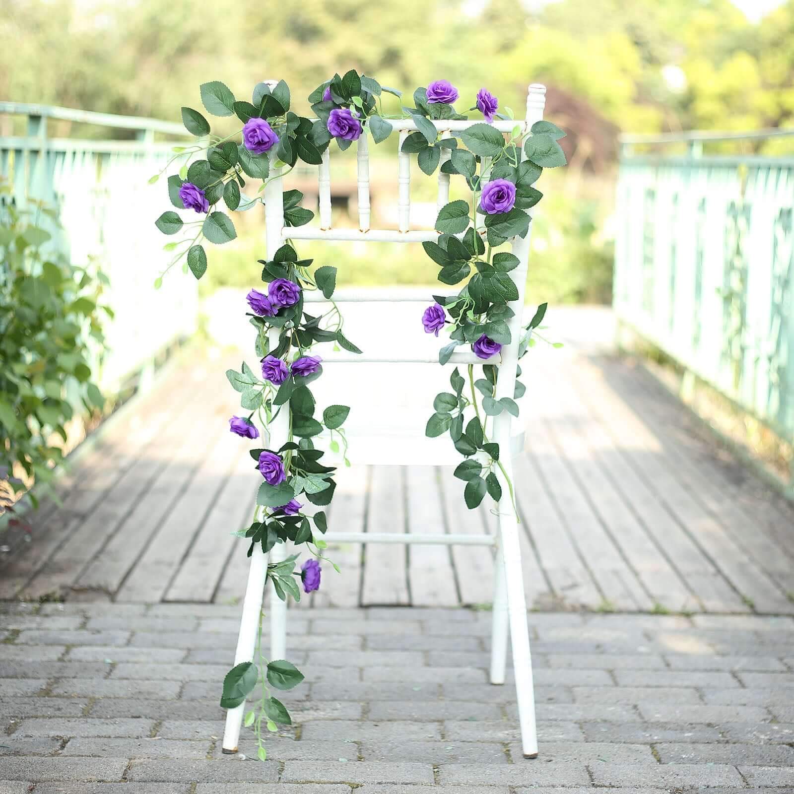 20-Piece Purple Silk Artificial Rose Garland, 6ft, Ideal for Decor
