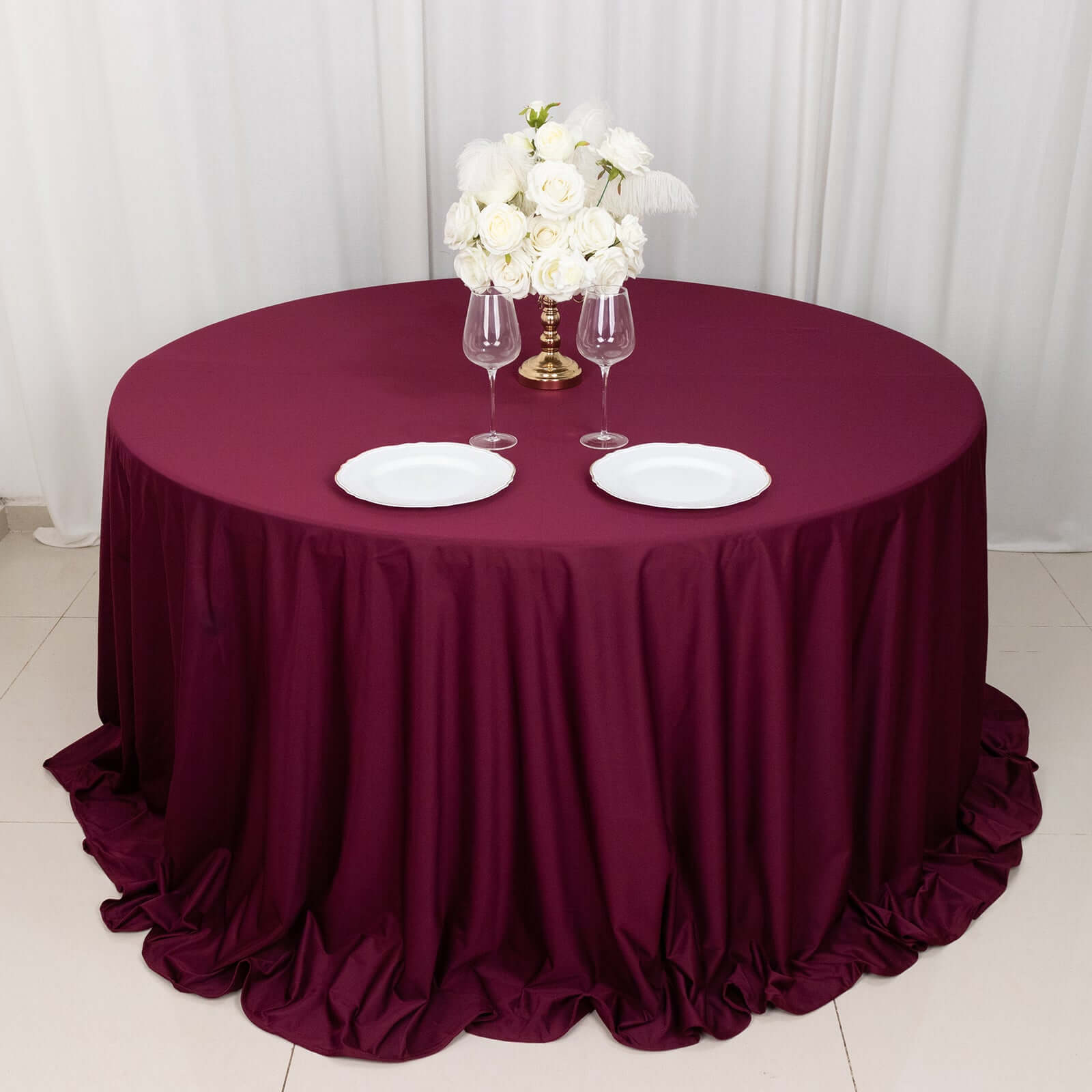 Premium Wrinkle-Free & Stain-Resistant Burgundy 132' Scuba Round Tablecloth for Events
