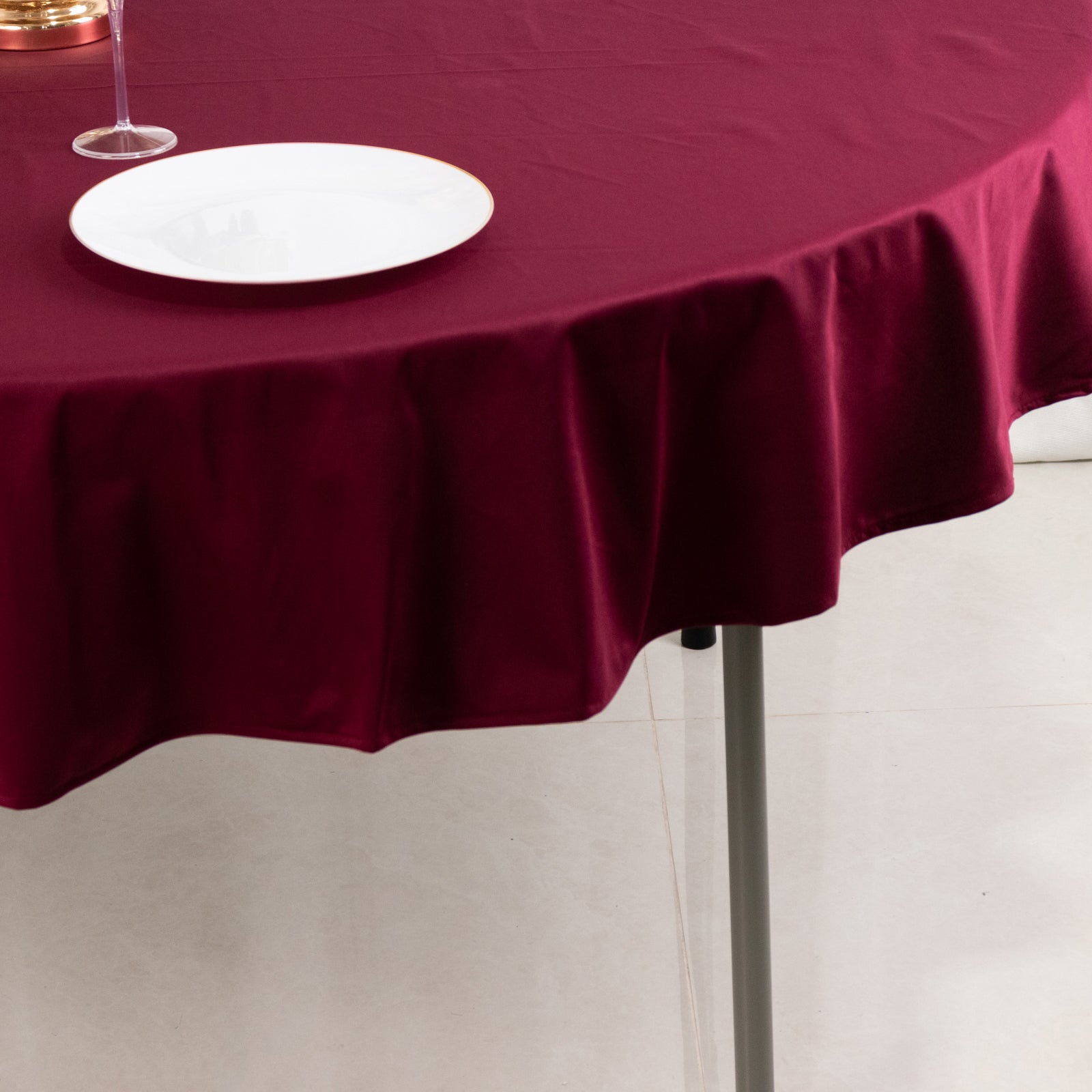 Hot Sale! Premium 70' Round Burgundy Scuba Tablecloth - Wrinkle & Stain Resistant