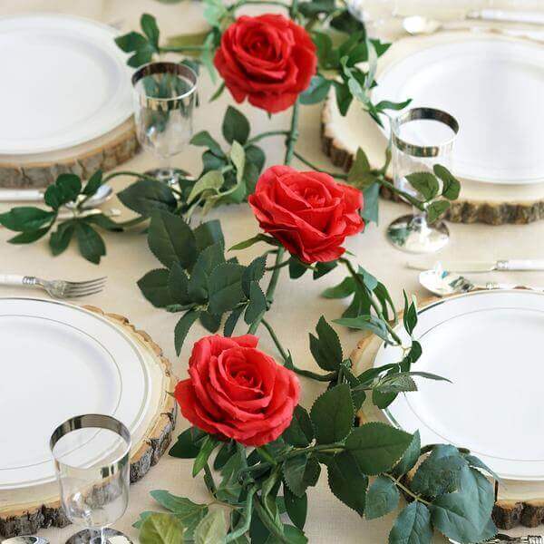 6ft Realistic Red Silk Artificial Rose and Leaf Flower Garland Vine