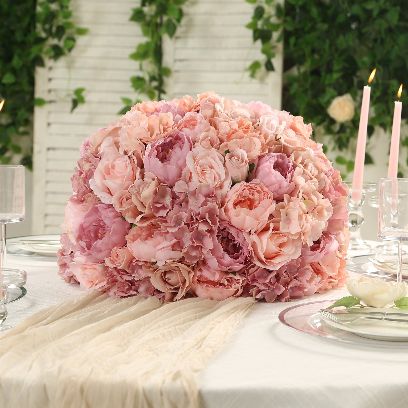 Large Blush Artificial Silk Rose Bouquet - Perfect for Weddings and Table Decor! 20-Piece Set