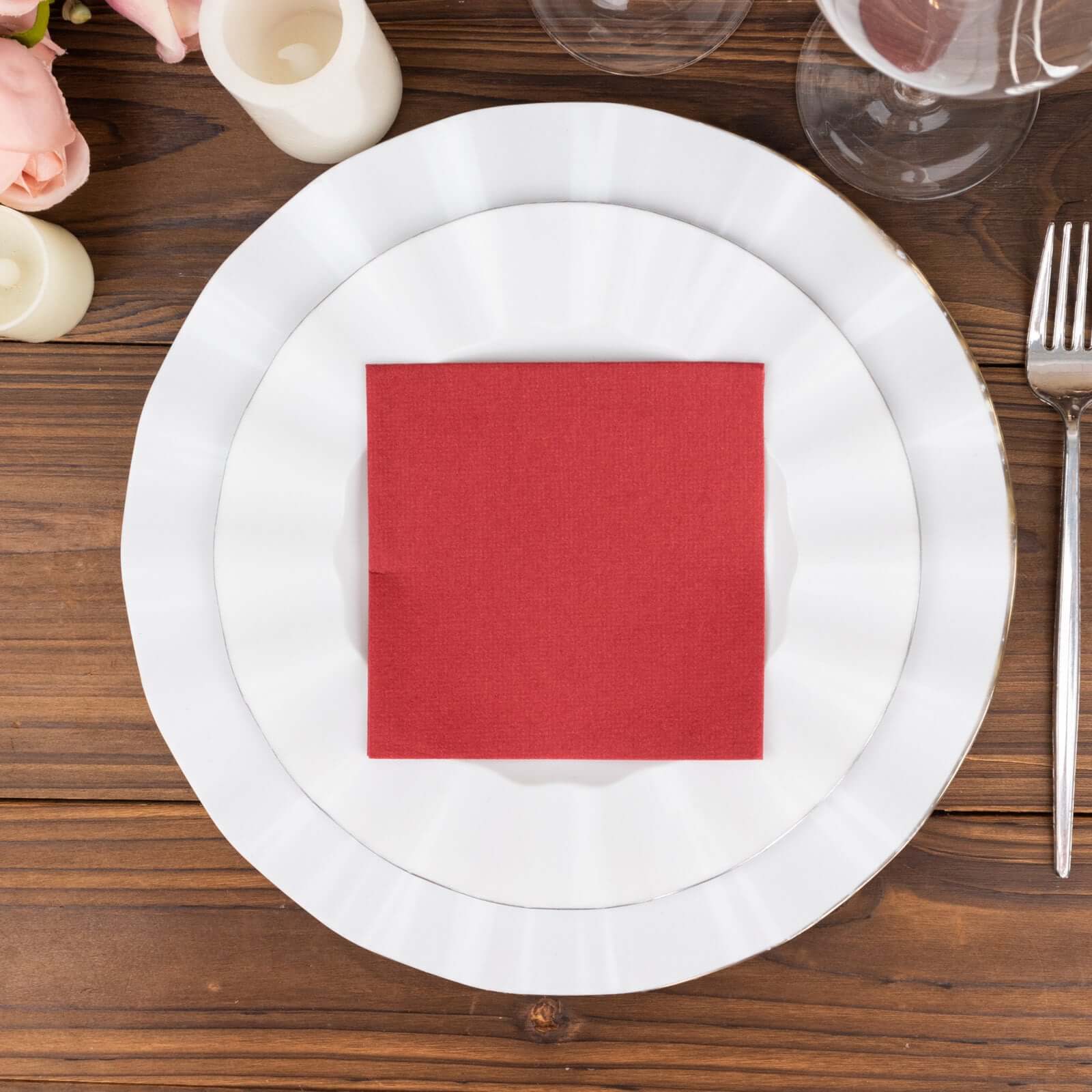 20-Pack Highly Absorbent Burgundy 5x5 Linen-Like Airlaid Napkins - Ideal for Events