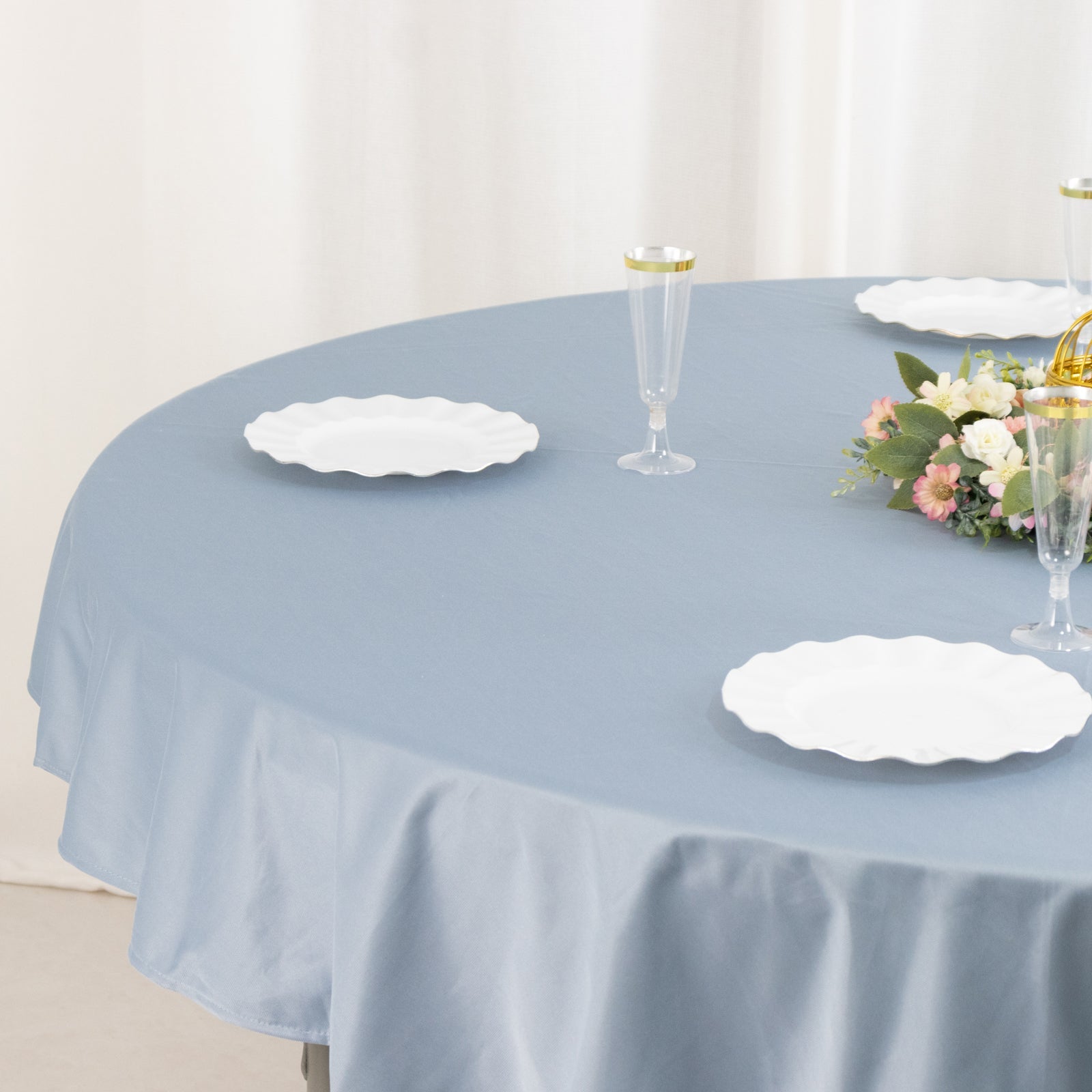 Dusty Blue 70' Round Premium Scuba Tablecloth - Anti - Wrinkle and Stain - Resistant