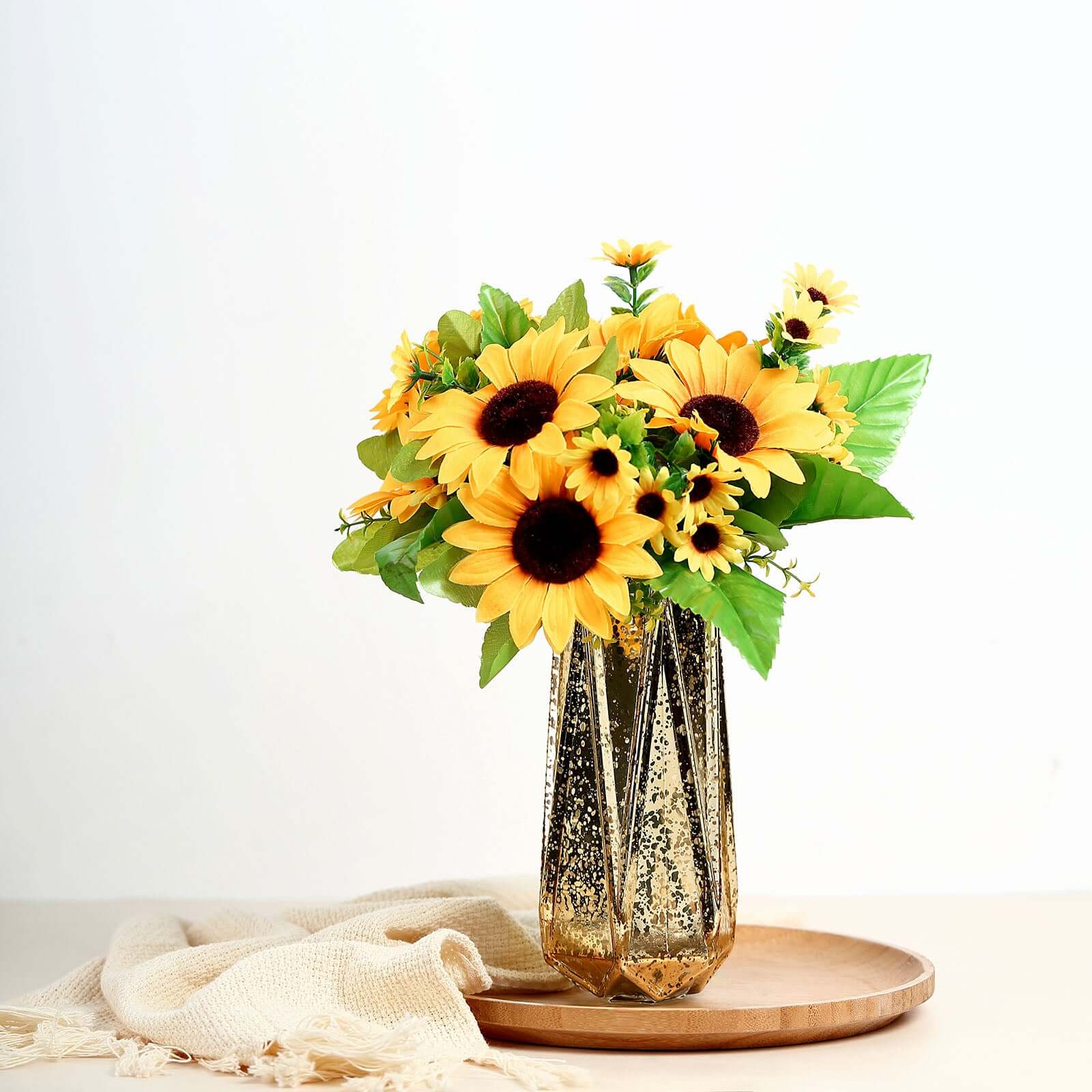 2 Bouquets 13 Yellow Artificial Silk Sunflower Flower Bushes