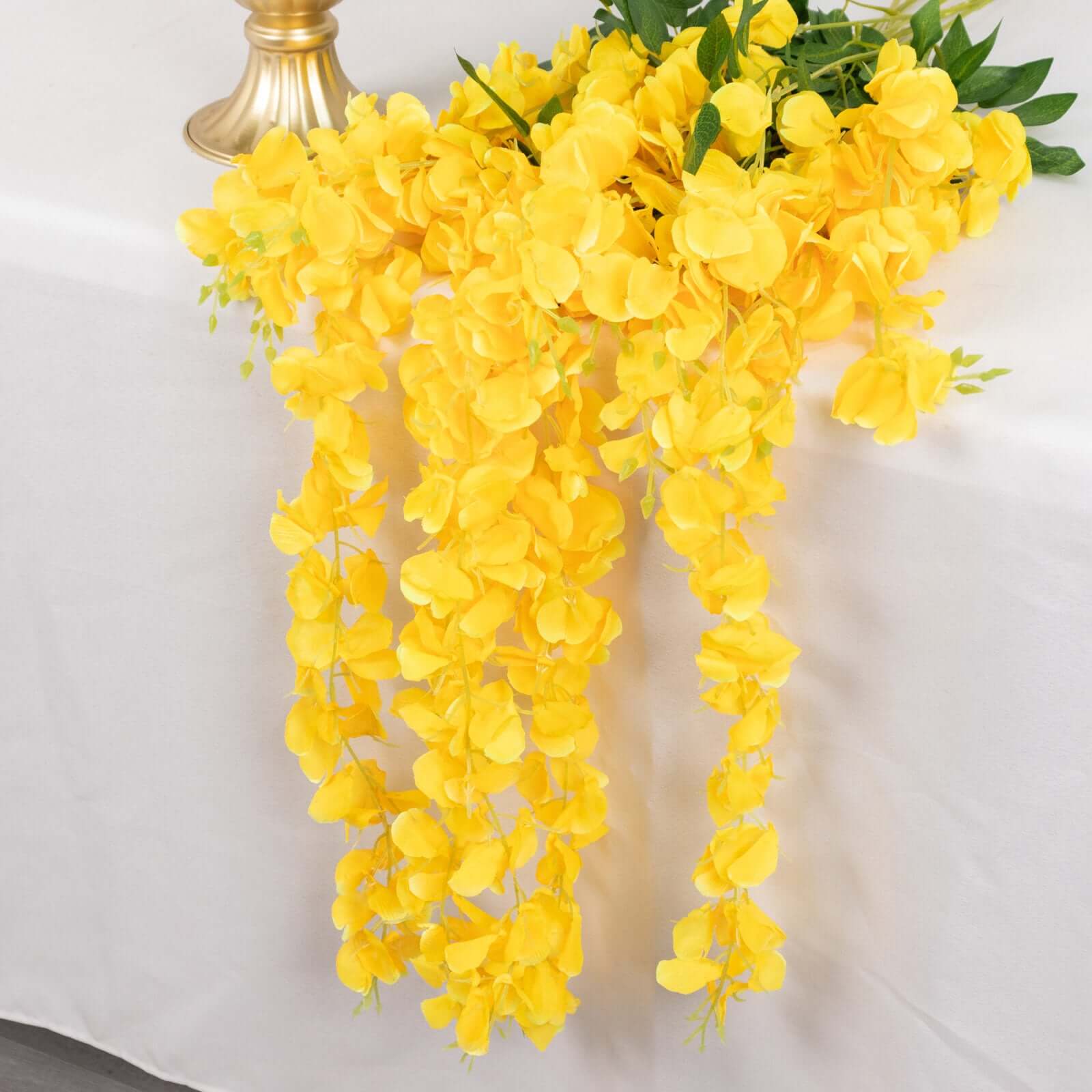 5-Pack Yellow Silk Wisteria Flower Garland Vines, 3 Hanging Strands per Bush, 44 Feet Long