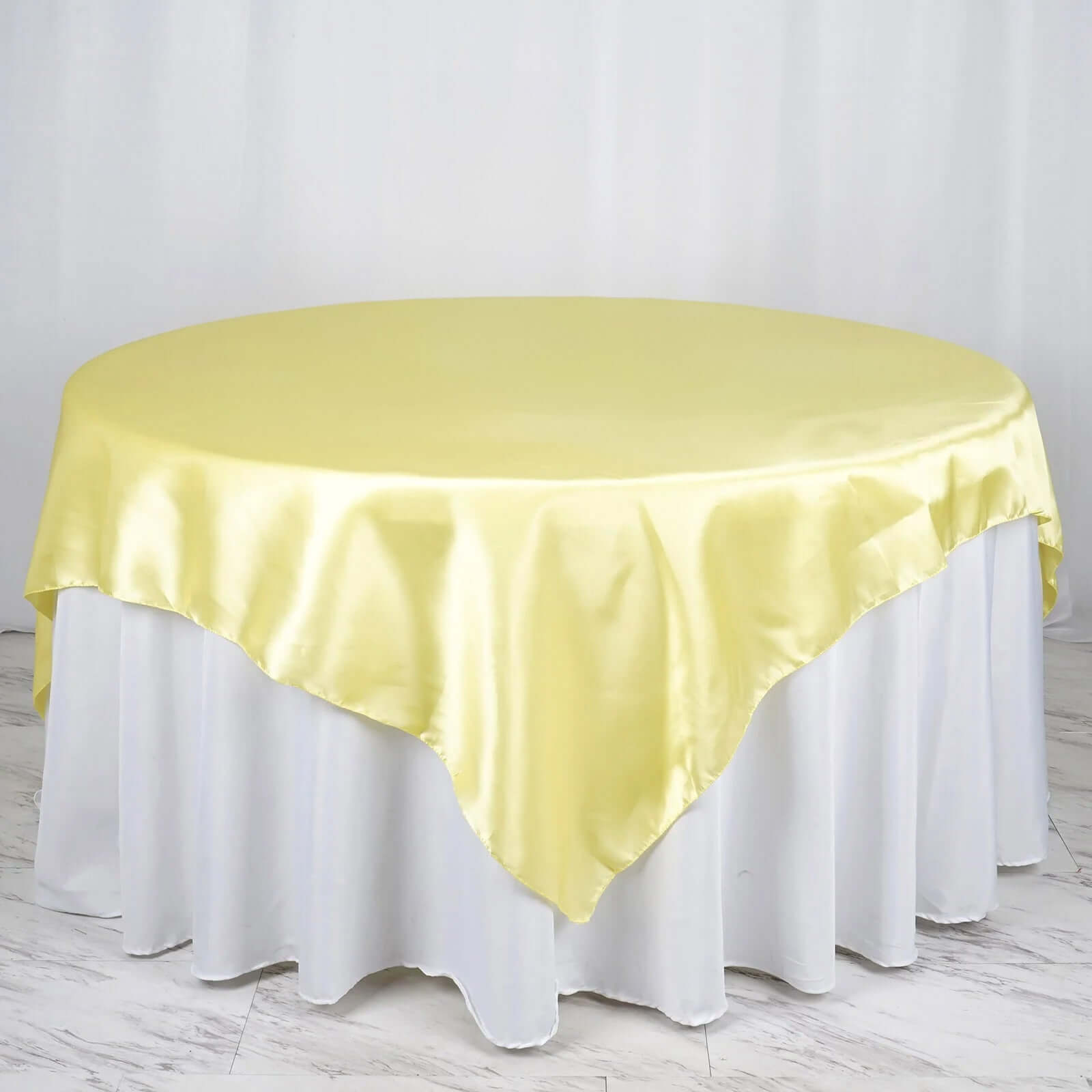 Yellow Satin 72x72 Square Table Overlay - Smooth Finish, Ideal Decor