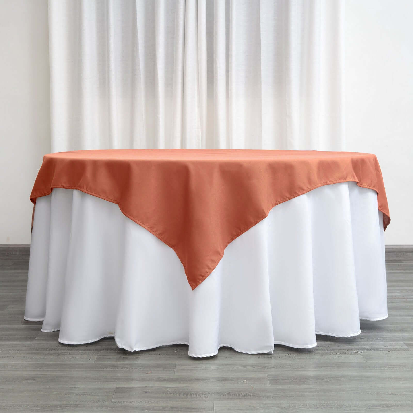 Wrinkle-Resistant & Durable 70x70 Polyester Square Table Overlay in Terracotta (Rust)