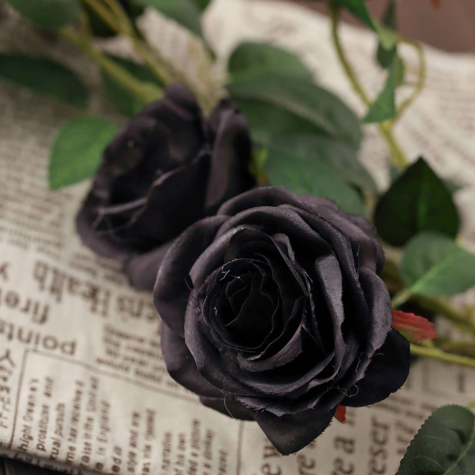 Hot Sale! 2 Bouquets of 33-Inch Tall Artificial Black Silk Rose Flower Bush Stems