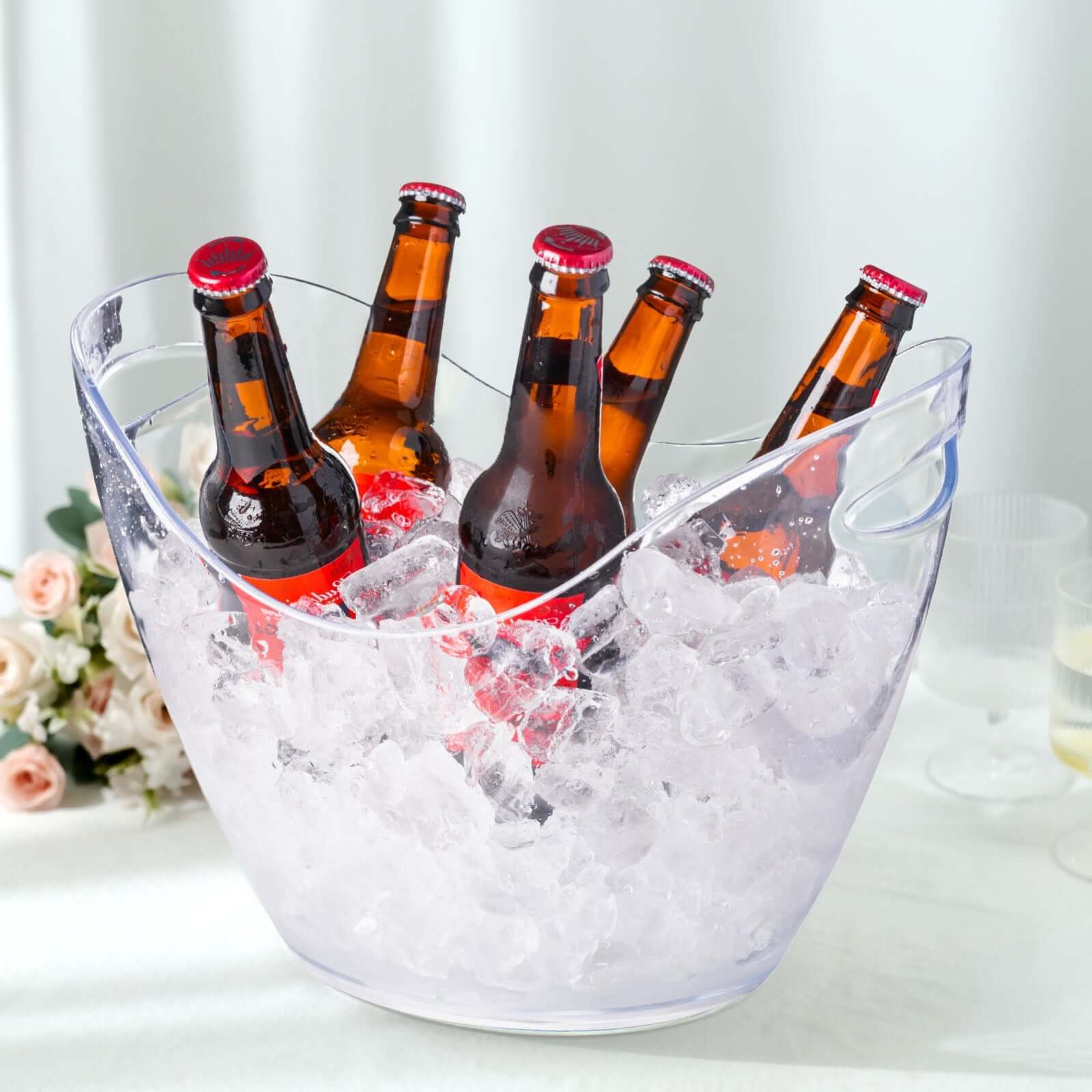 Large Capacity Clear Plastic Boat Shaped Party Ice and Drinks Bucket - 7 Liter for Indoor & Outdoor Gatherings