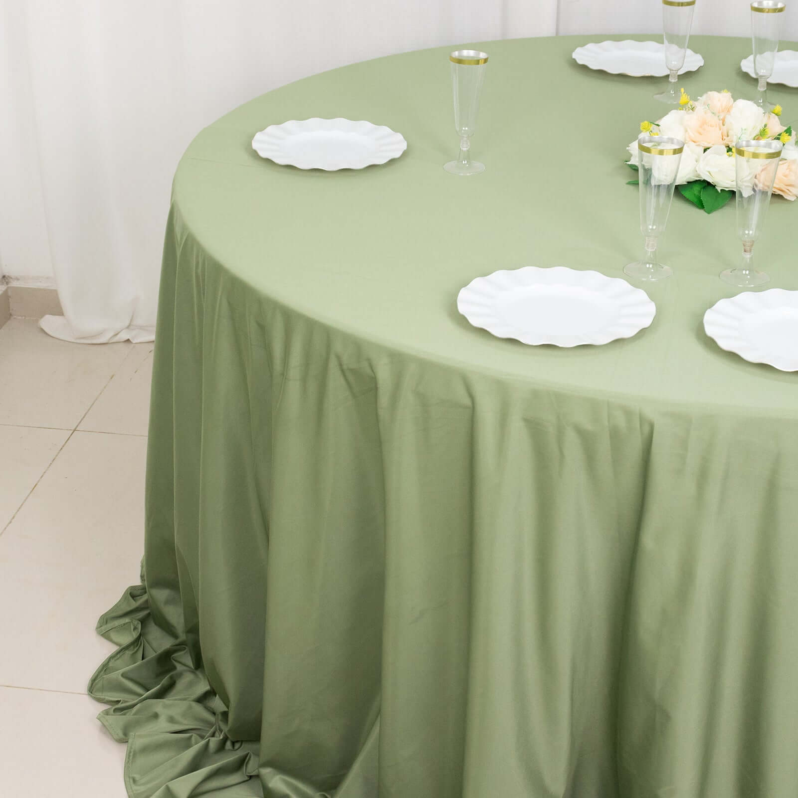 Dusty Sage Green 132' Round Scuba Tablecloth - Wrinkle & Stain Resistant