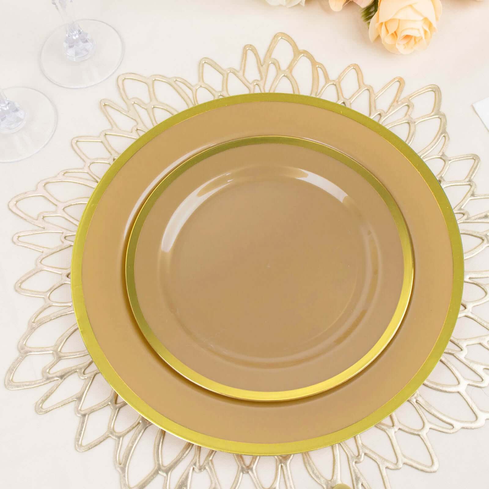 10-Pack Gold Plastic 7.5-Inch Disposable Salad Appetizer Plates for Special Events