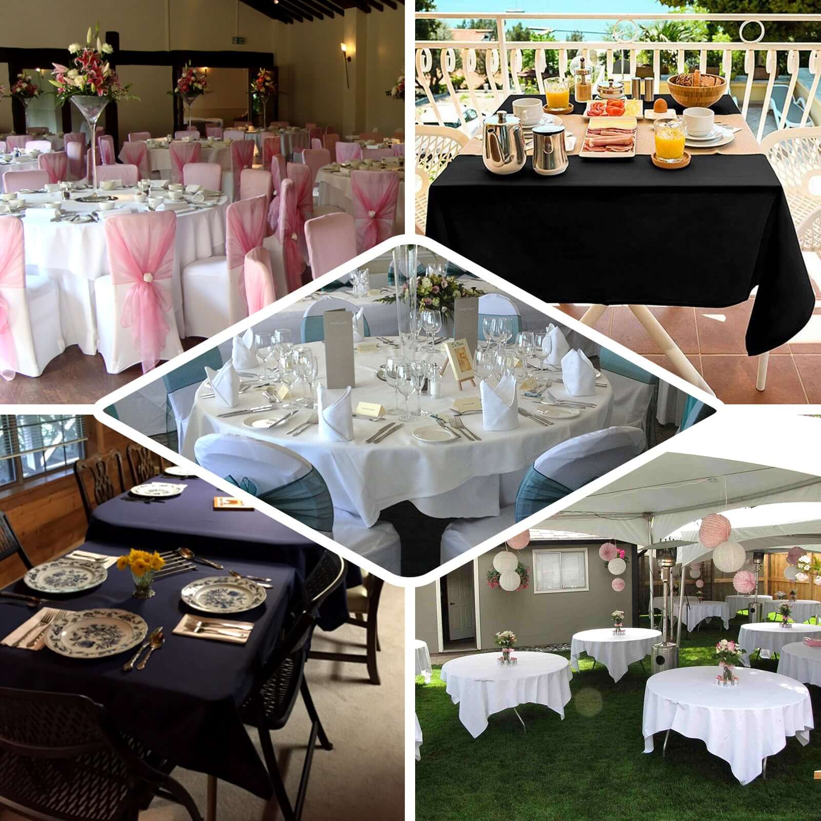White Polyester 90x90 Square Table Overlay - Durable & Wrinkle-Free for Events