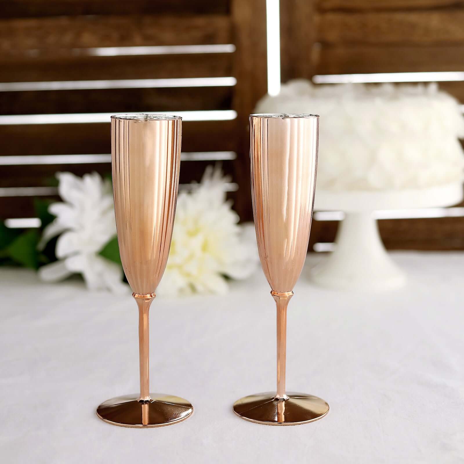 Hot Deal! 6-Pack Disposable Plastic Champagne Flutes in Metallic Rose Gold, 5oz for Toast & Cocktail Parties