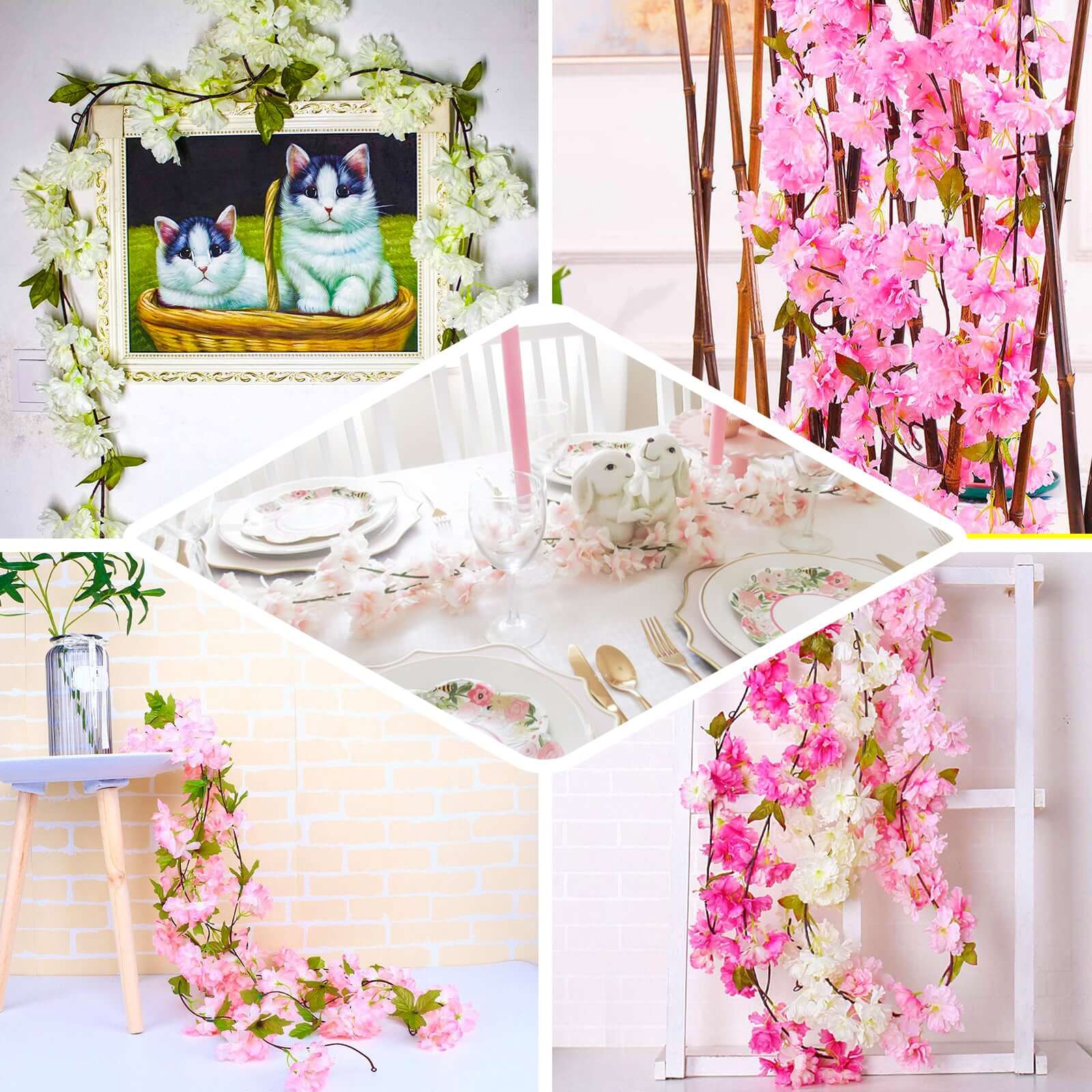 2-Pack 7-Foot Blush Artificial Cherry Blossom Flower Garland for Weddings and Decor