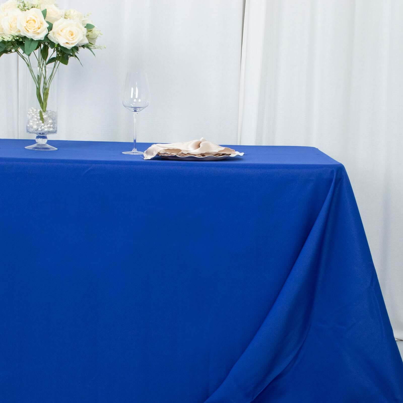 Hot Sale! Royal Blue Seamless 220GSM Stain-Resistant Premium Polyester Rectangle Tablecloth 90x132