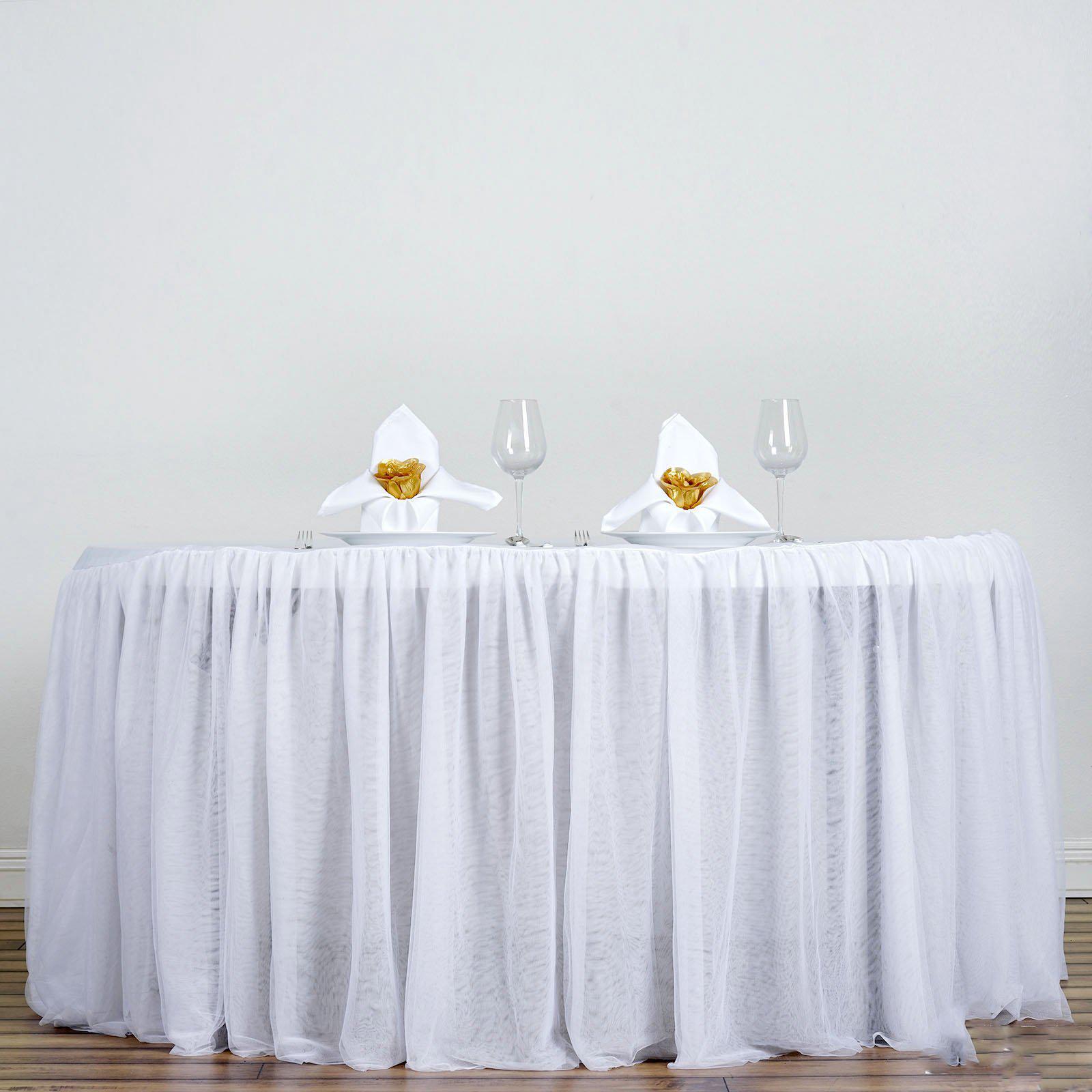 Exclusive 120' Round White Tulle Tablecloth with 3 - Layer Satin Tutu Skirt for Modern Events