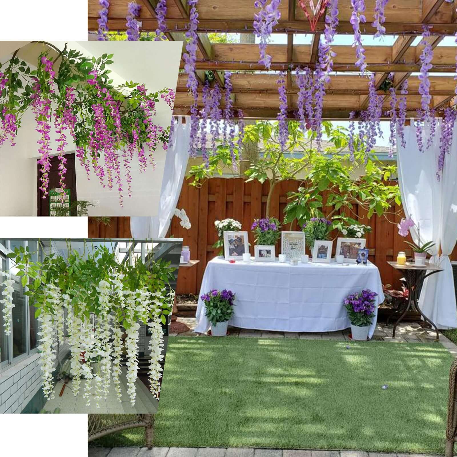 42-Foot White Silk Wisteria Flower Garland: 5 Full Strands in One Bush - Perfect for Decor!