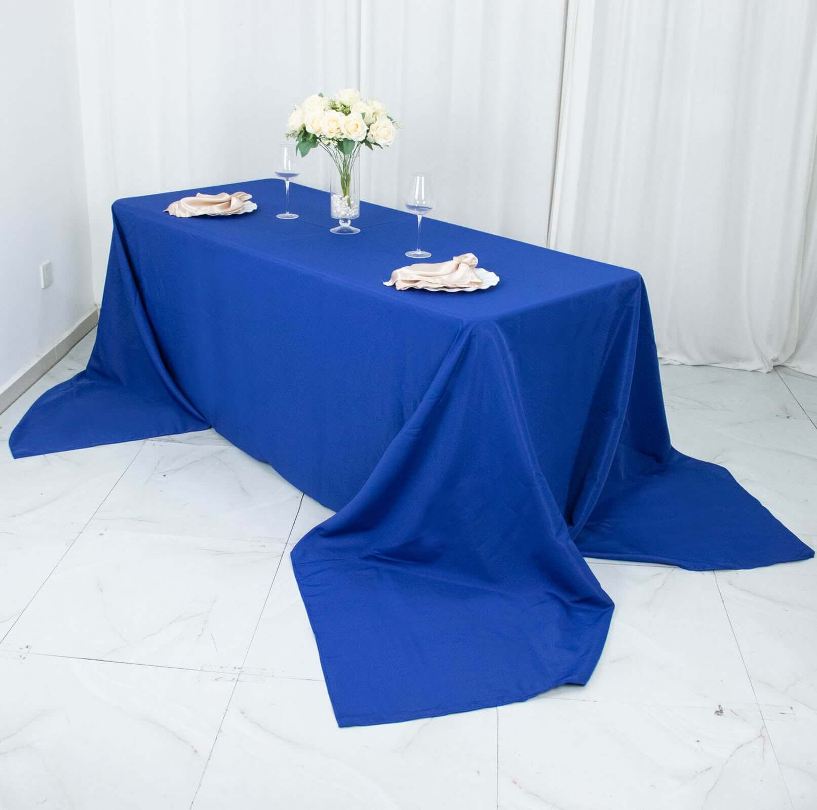 Hot Sale! Seamless 220GSM Stain-Resistant Royal Blue Premium Polyester Rectangle Tablecloth 90x156