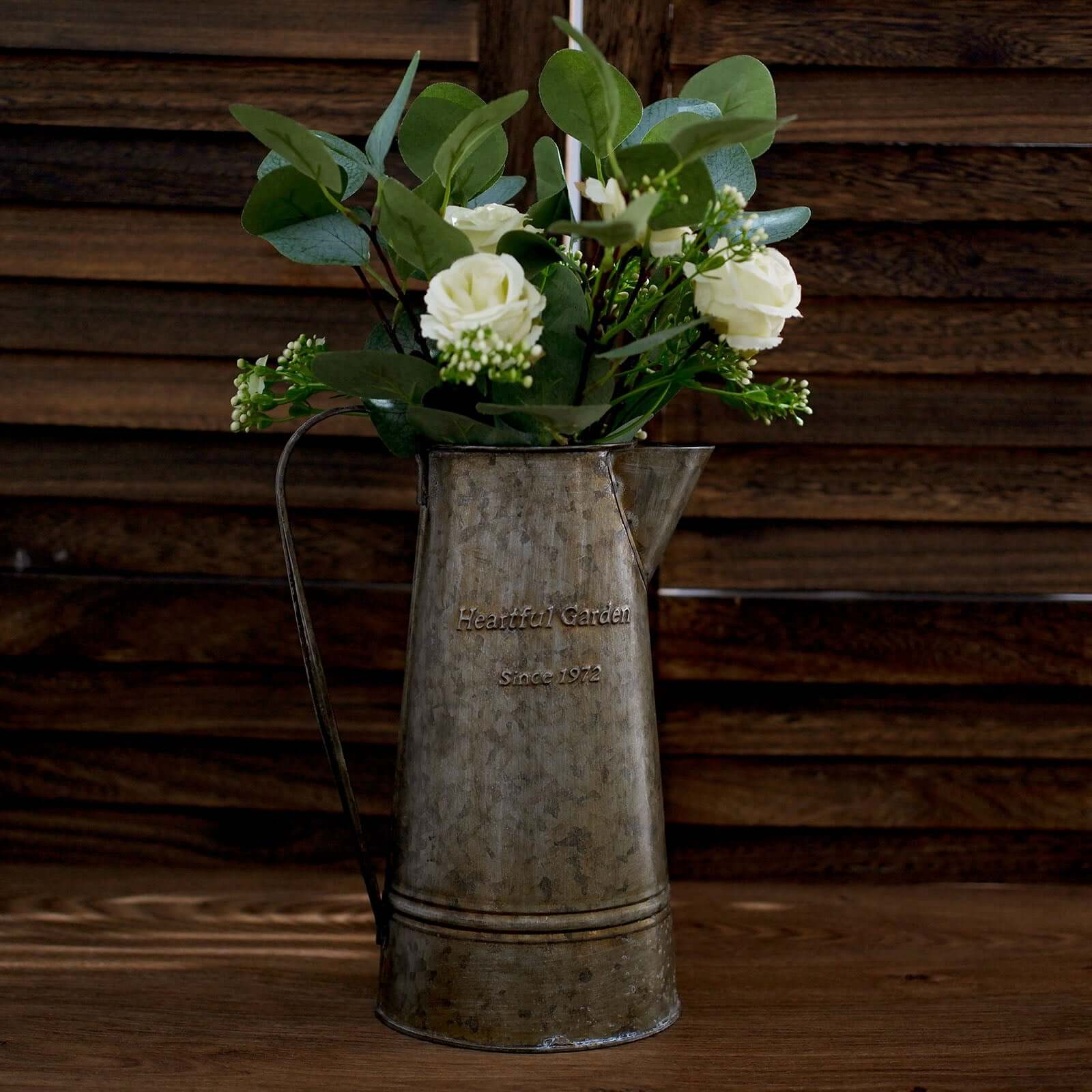 15-Piece Ivory Artificial Silk Rose and Eucalyptus Bouquet for Decor