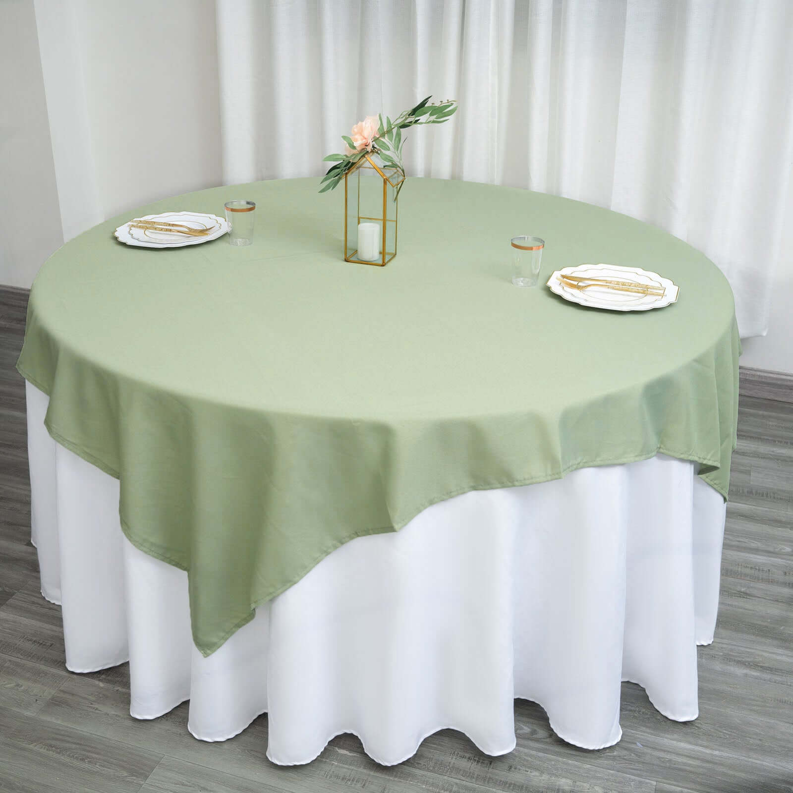 Wrinkle-Resistant & Durable Sage Green 70x70 Polyester Square Table Overlay - Ideal for Various Events