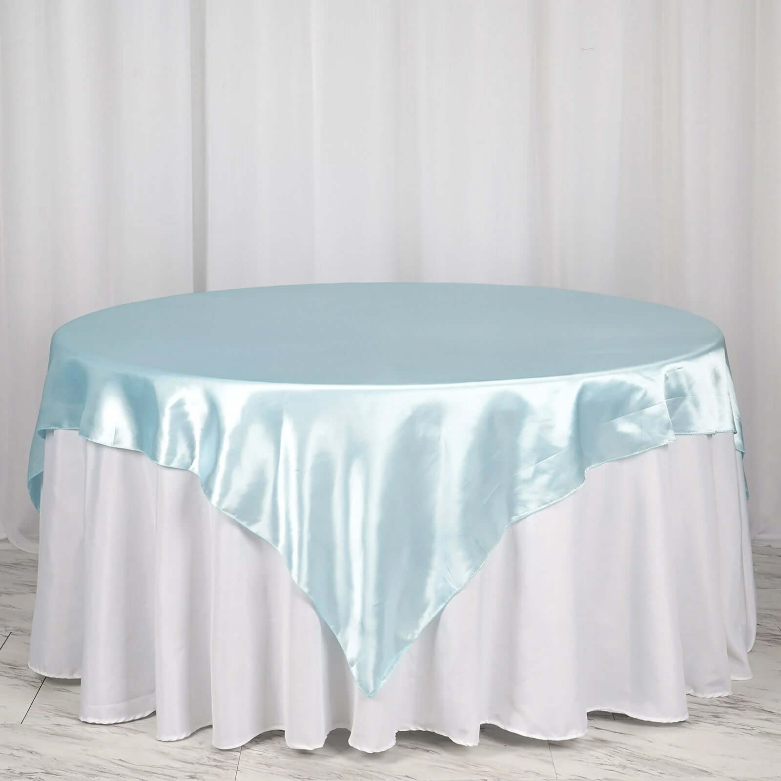 Promotional Light Blue 72x72 Satin Square Table Overlay with Smooth Finish