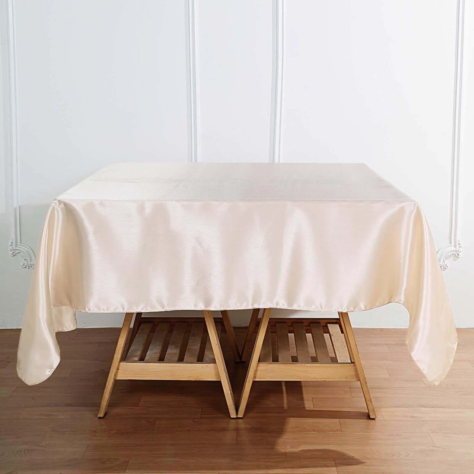 Beige Satin Square Table Overlay - 72x72, Smooth Finish for Weddings and Parties