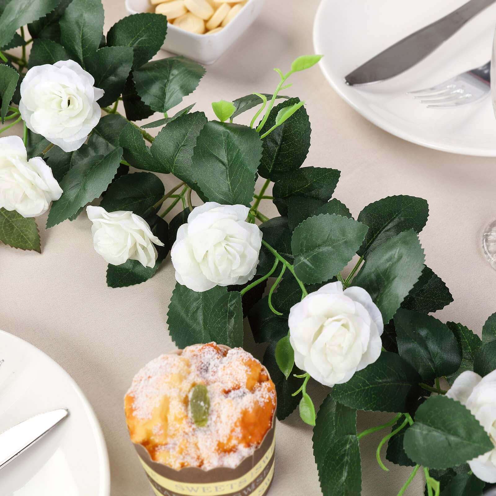 Hot Sale! 6ft Cream Artificial Silk Rose Flower Garland with 20 Roses