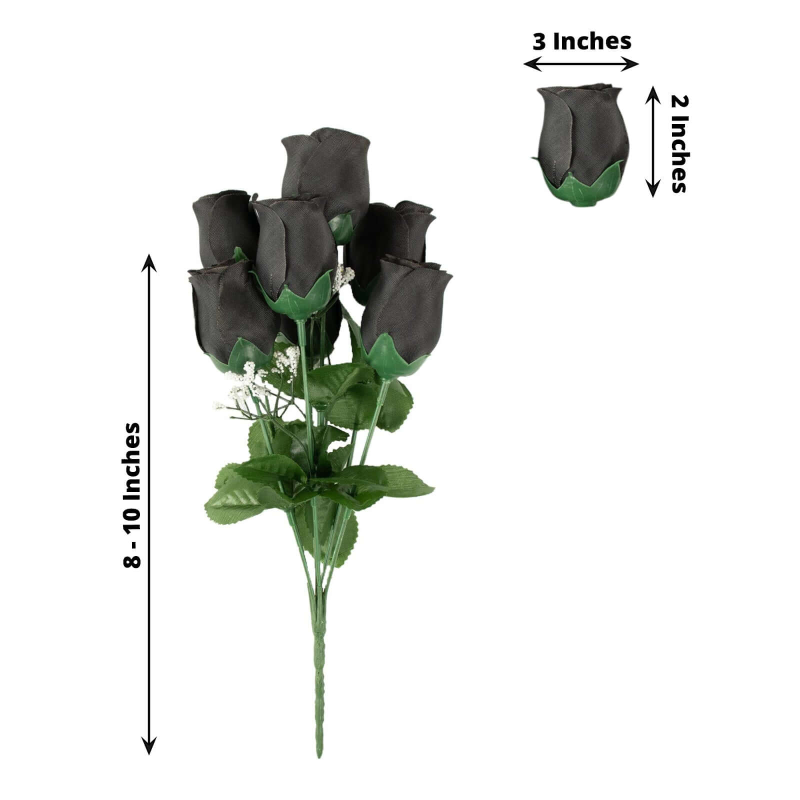 Premium Artificial Black Silk Rose Bud Bouquets - 12 Bushes for Stunning Decor