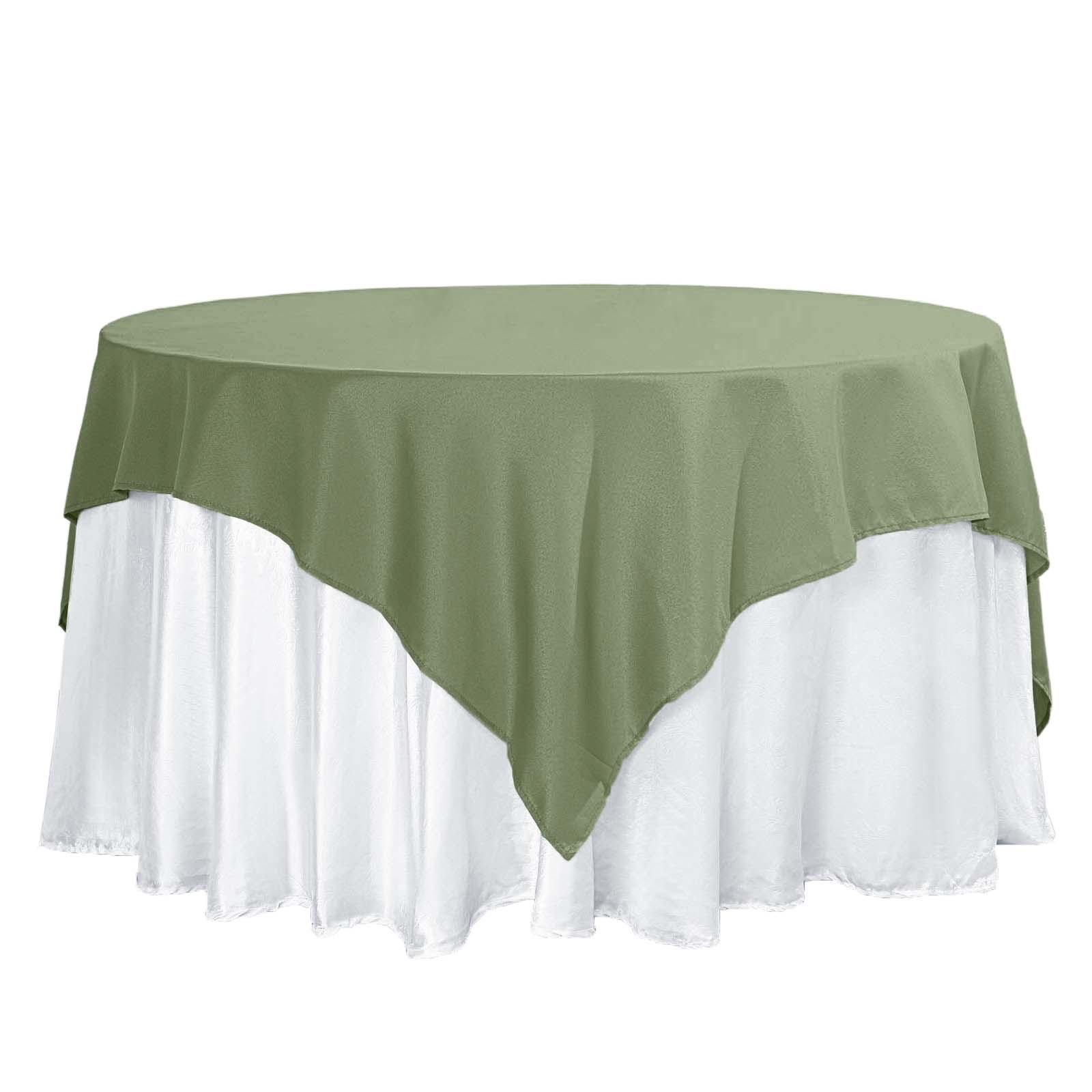 Get This Durable & Wrinkle-Resistant 70x70 Polyester Square Table Overlay in Dusty Sage Green