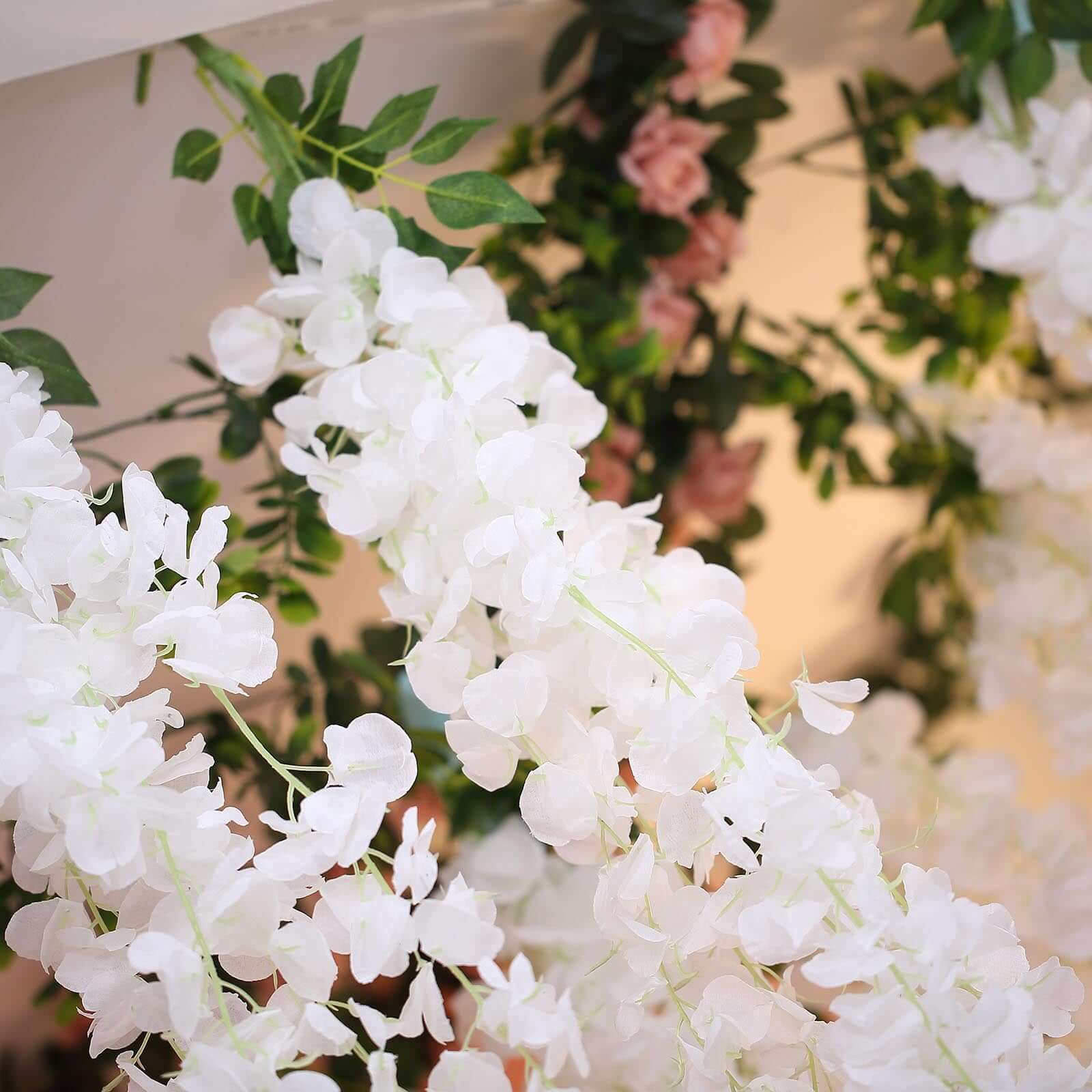 42-Foot White Silk Wisteria Flower Garland: 5 Full Strands in One Bush - Perfect for Decor!